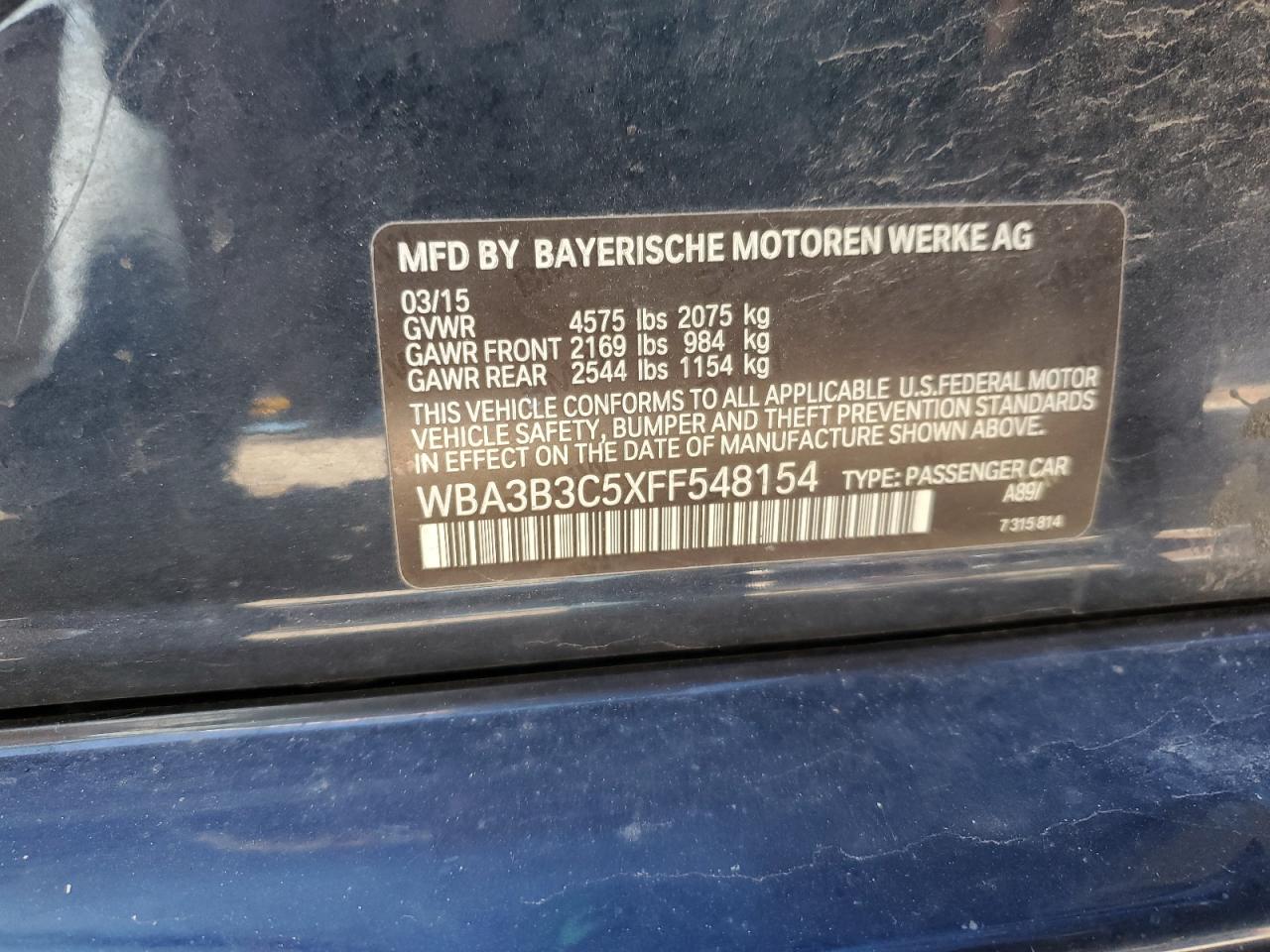 2015 Bmw 328 Xi Blue vin: WBA3B3C5XFF548154