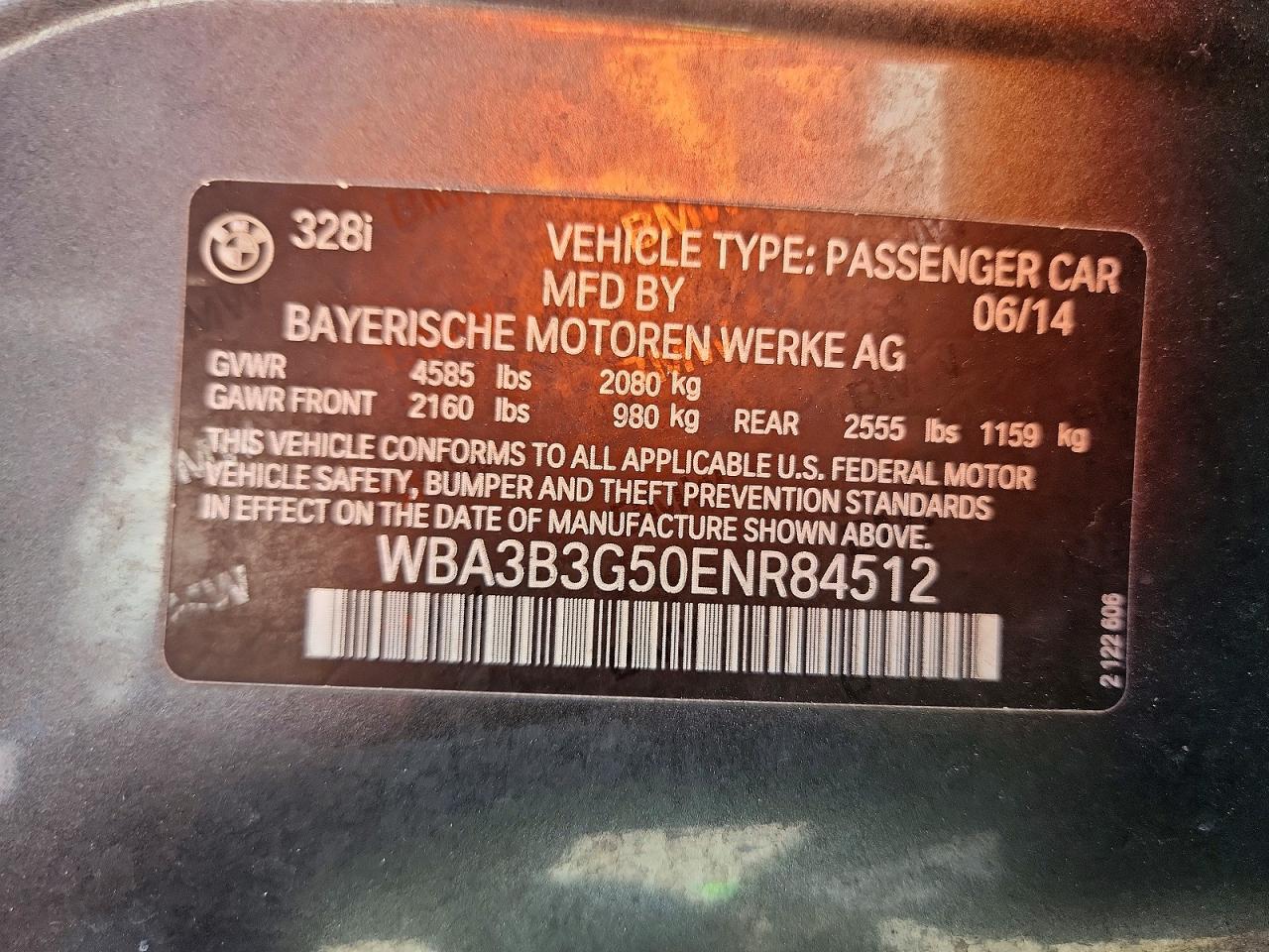 2014 Bmw 328 Xi Gray vin: WBA3B3G50ENR84512