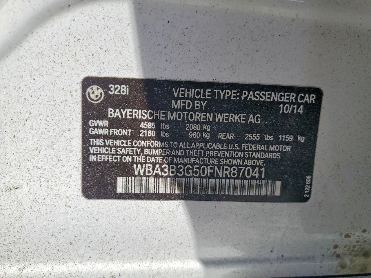 2015 Bmw 328 Xi White vin: WBA3B3G50FNR87041