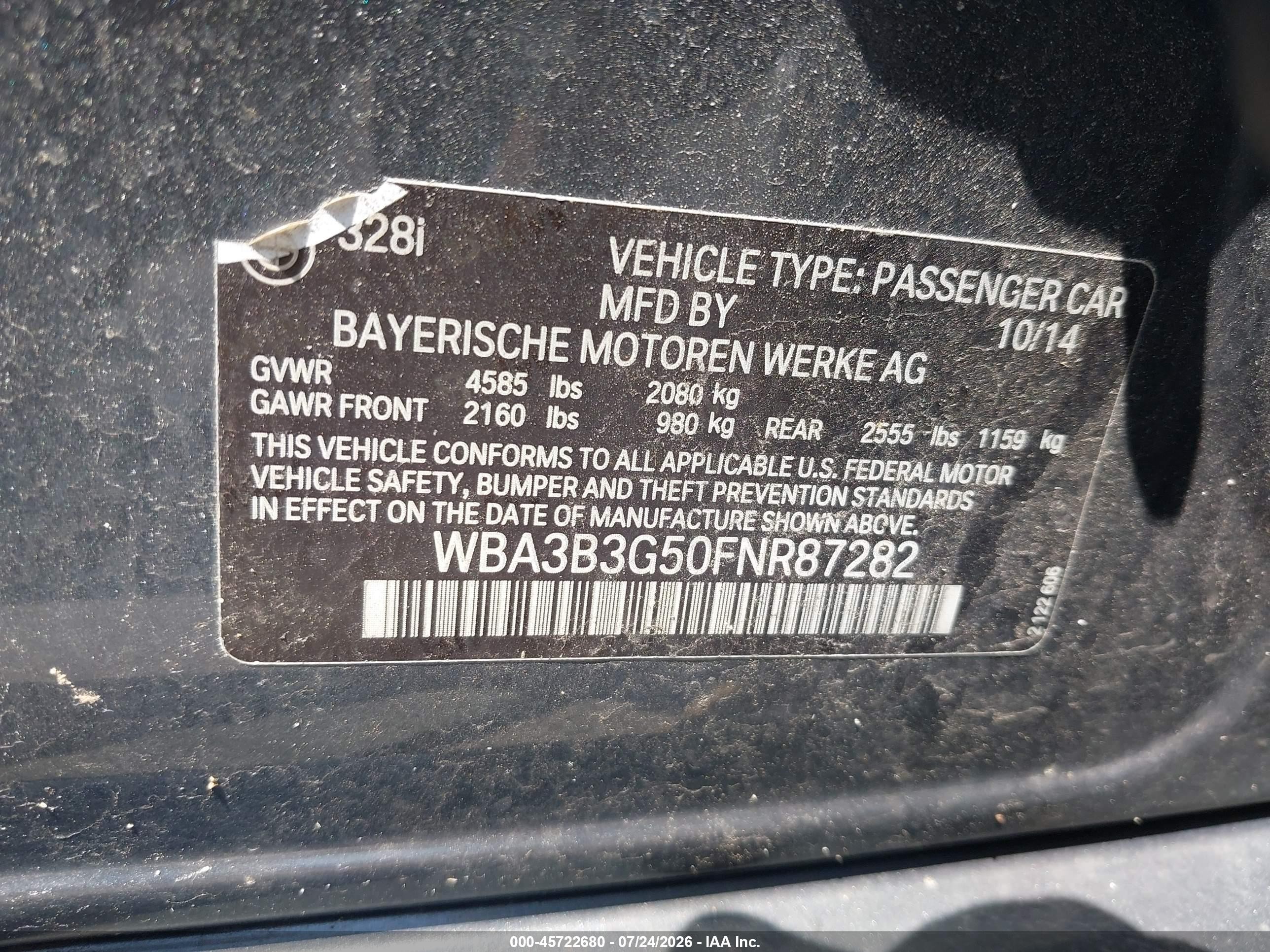 2015 Bmw 328i Xdrive Gray vin: WBA3B3G50FNR87282