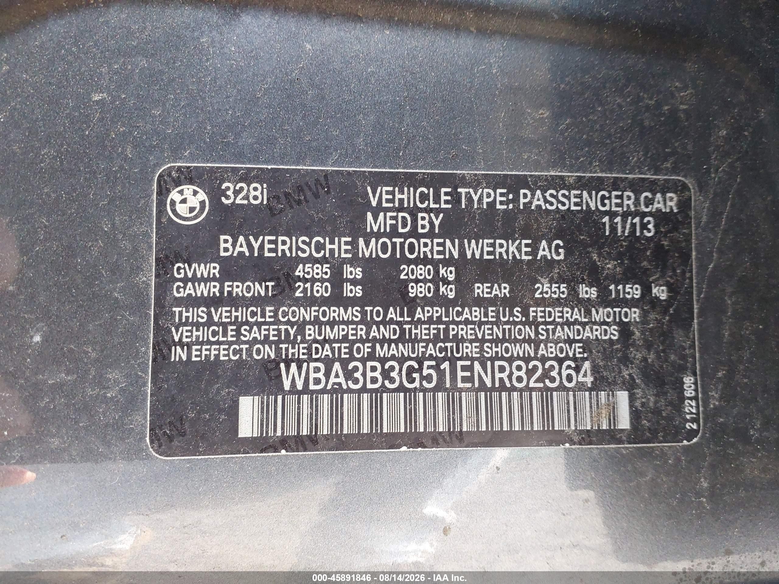 2014 Bmw 328i Xdrive Gray vin: WBA3B3G51ENR82364