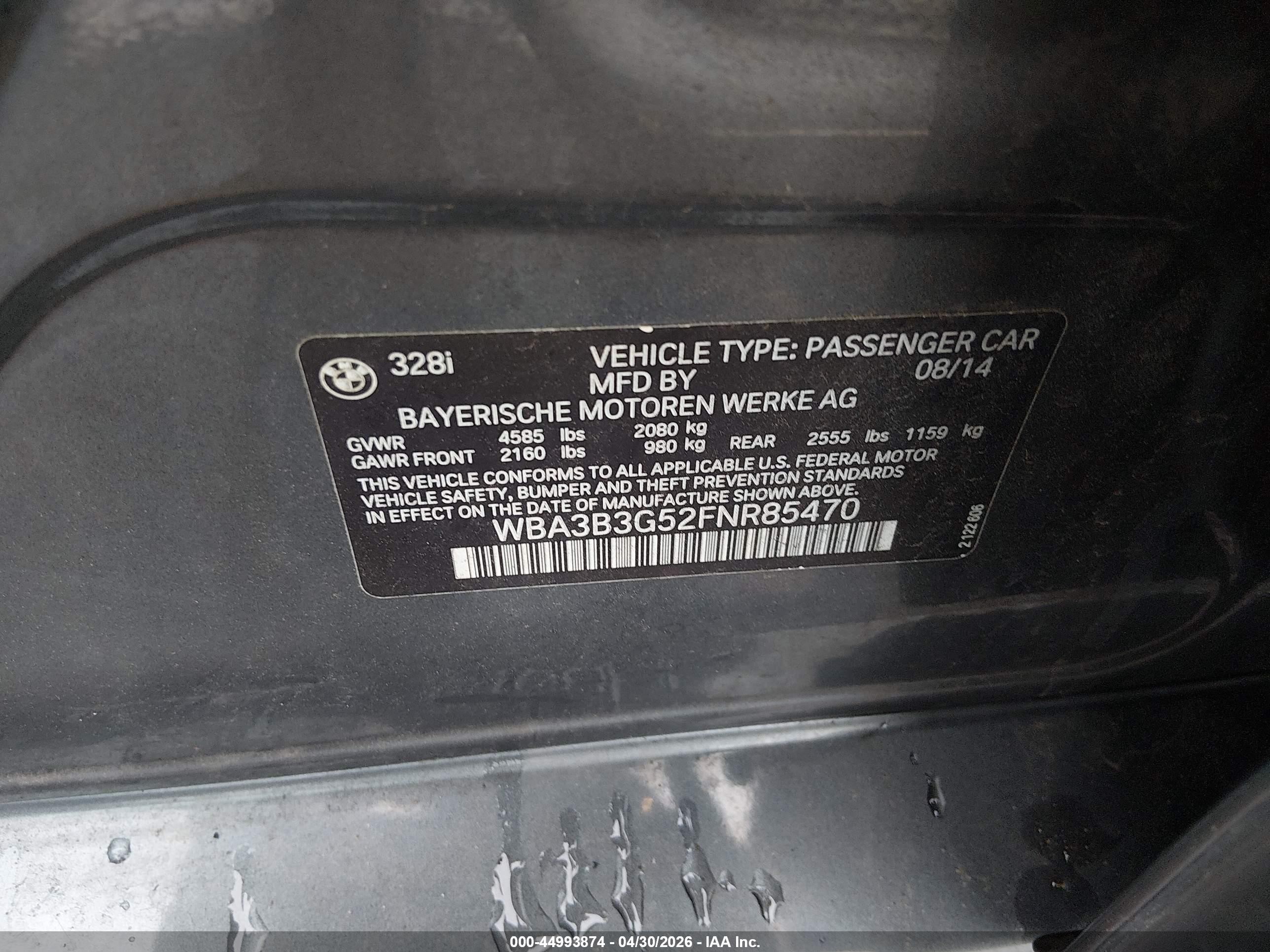 2015 Bmw 328i Xdrive Gray vin: WBA3B3G52FNR85470