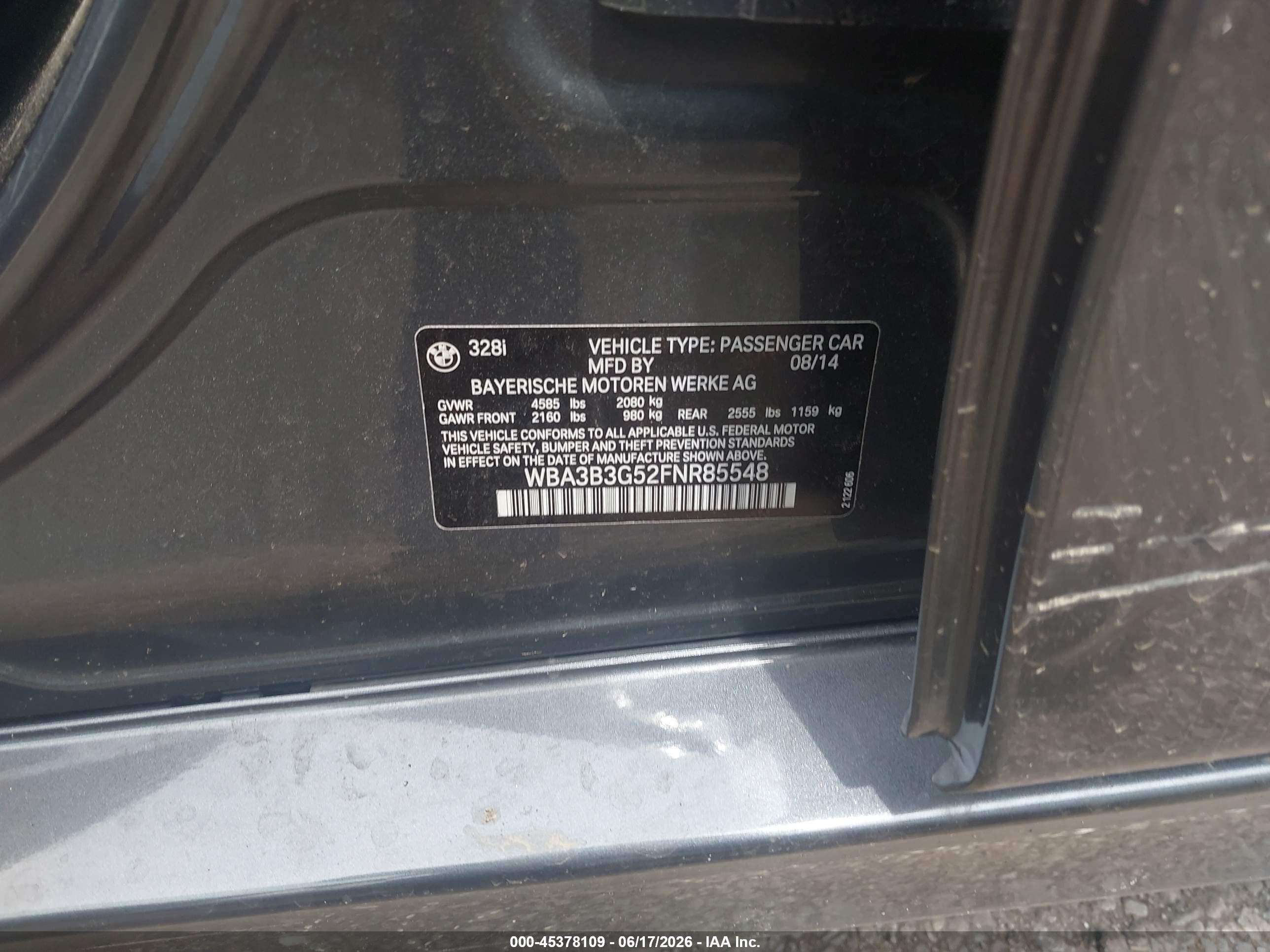 2015 Bmw 328i Xdrive Gray vin: WBA3B3G52FNR85548