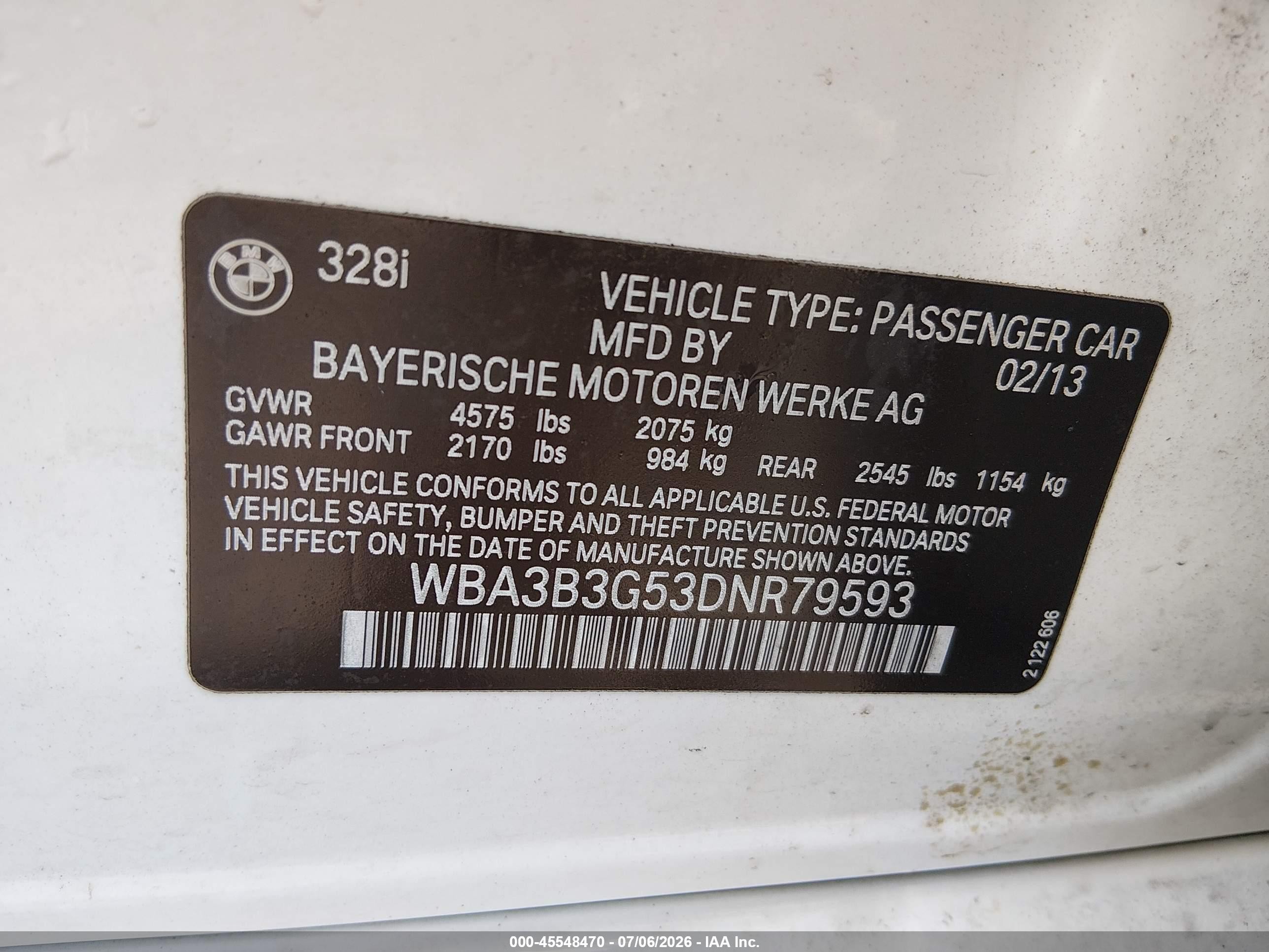 2013 Bmw 328i Xdrive Белый vin: WBA3B3G53DNR79593