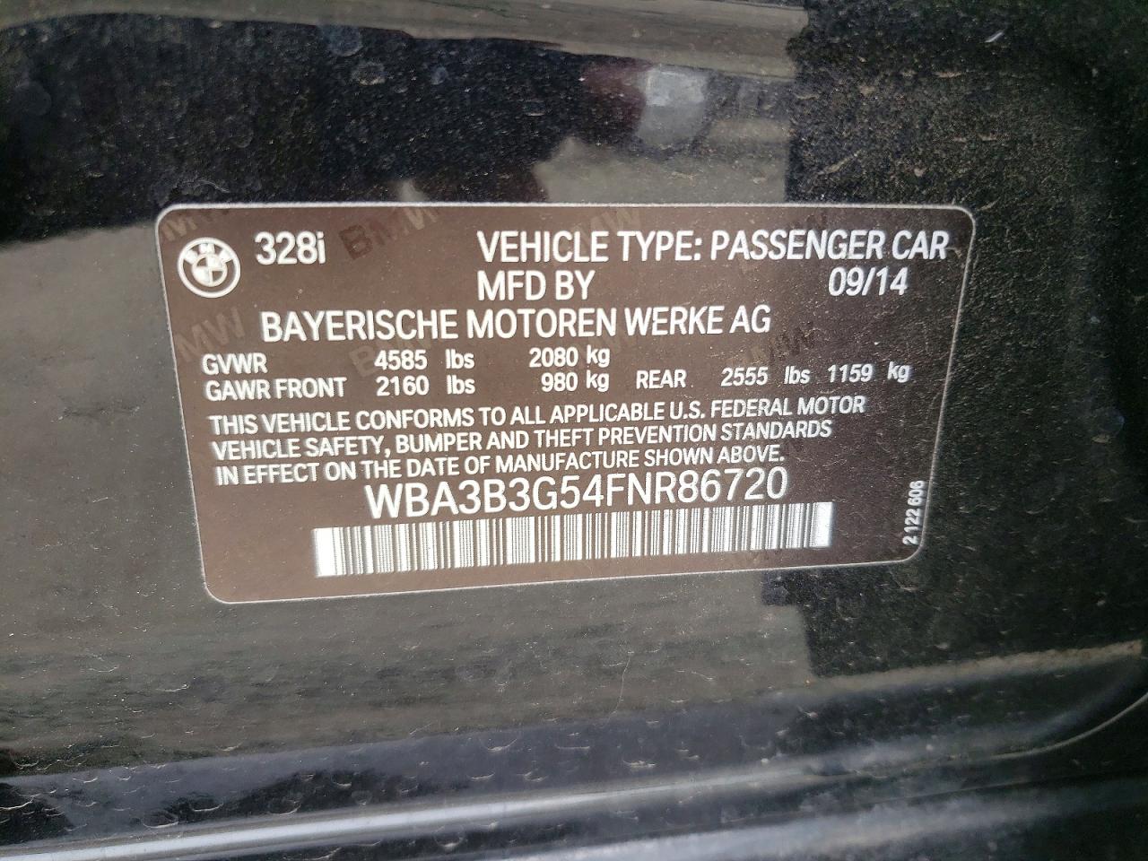 2015 Bmw 328 Xi Black vin: WBA3B3G54FNR86720