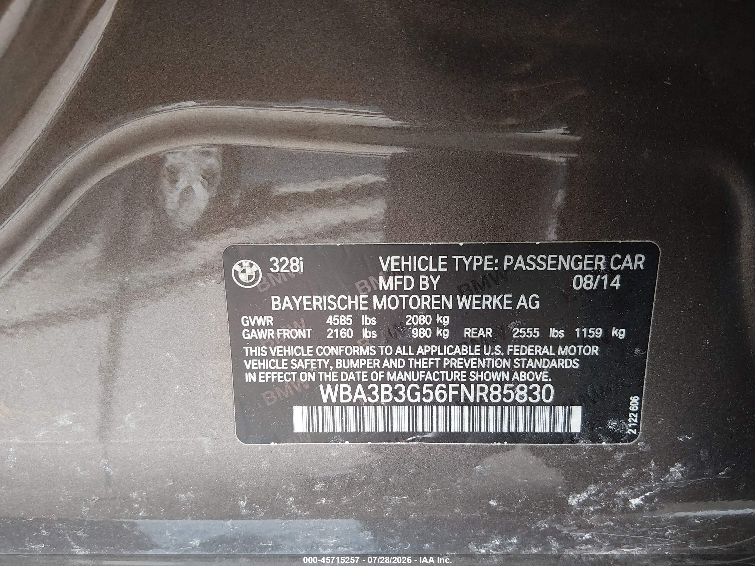 2015 Bmw 328i Xdrive Коричневый vin: WBA3B3G56FNR85830