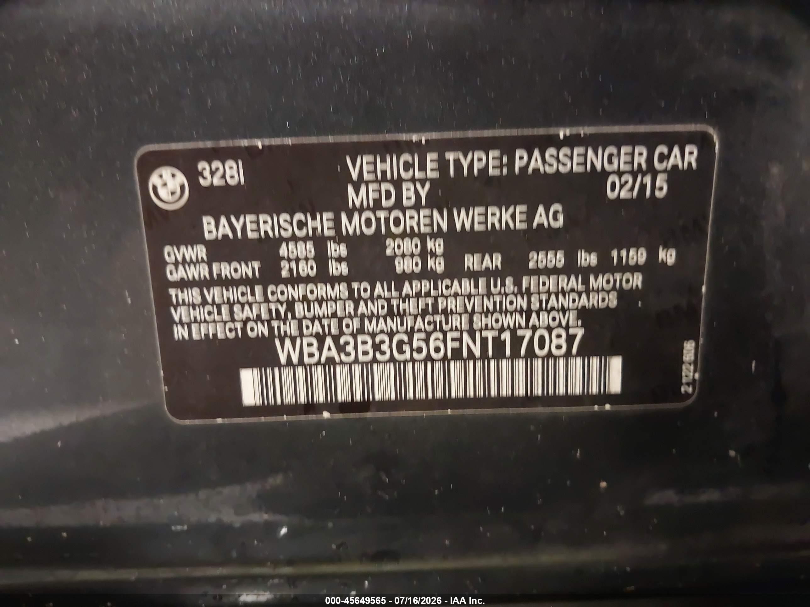 2015 Bmw 328i Xdrive Gray vin: WBA3B3G56FNT17087