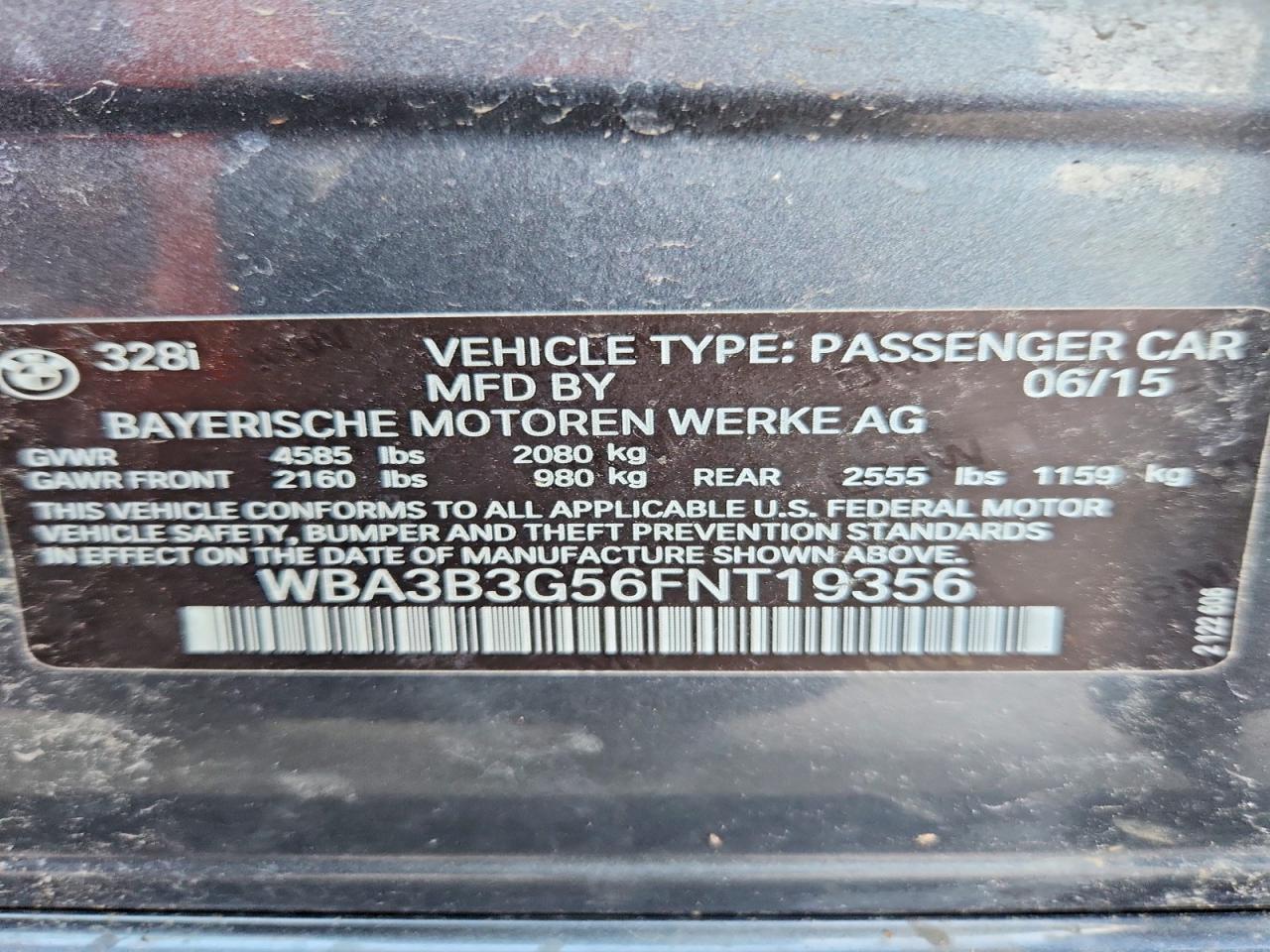 2015 Bmw 328 Xi Gray vin: WBA3B3G56FNT19356