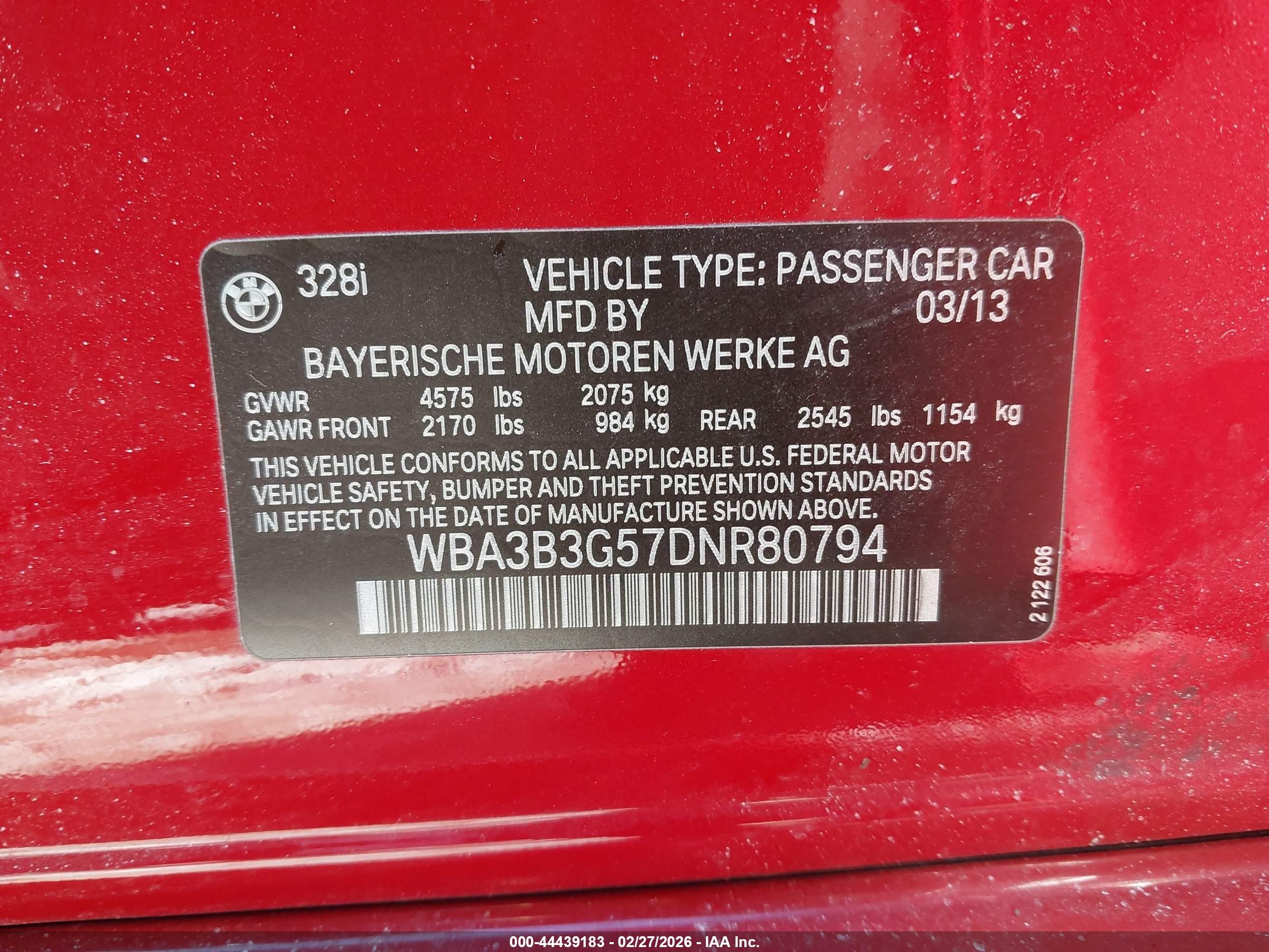 2013 Bmw 328i Xdrive Red vin: WBA3B3G57DNR80794
