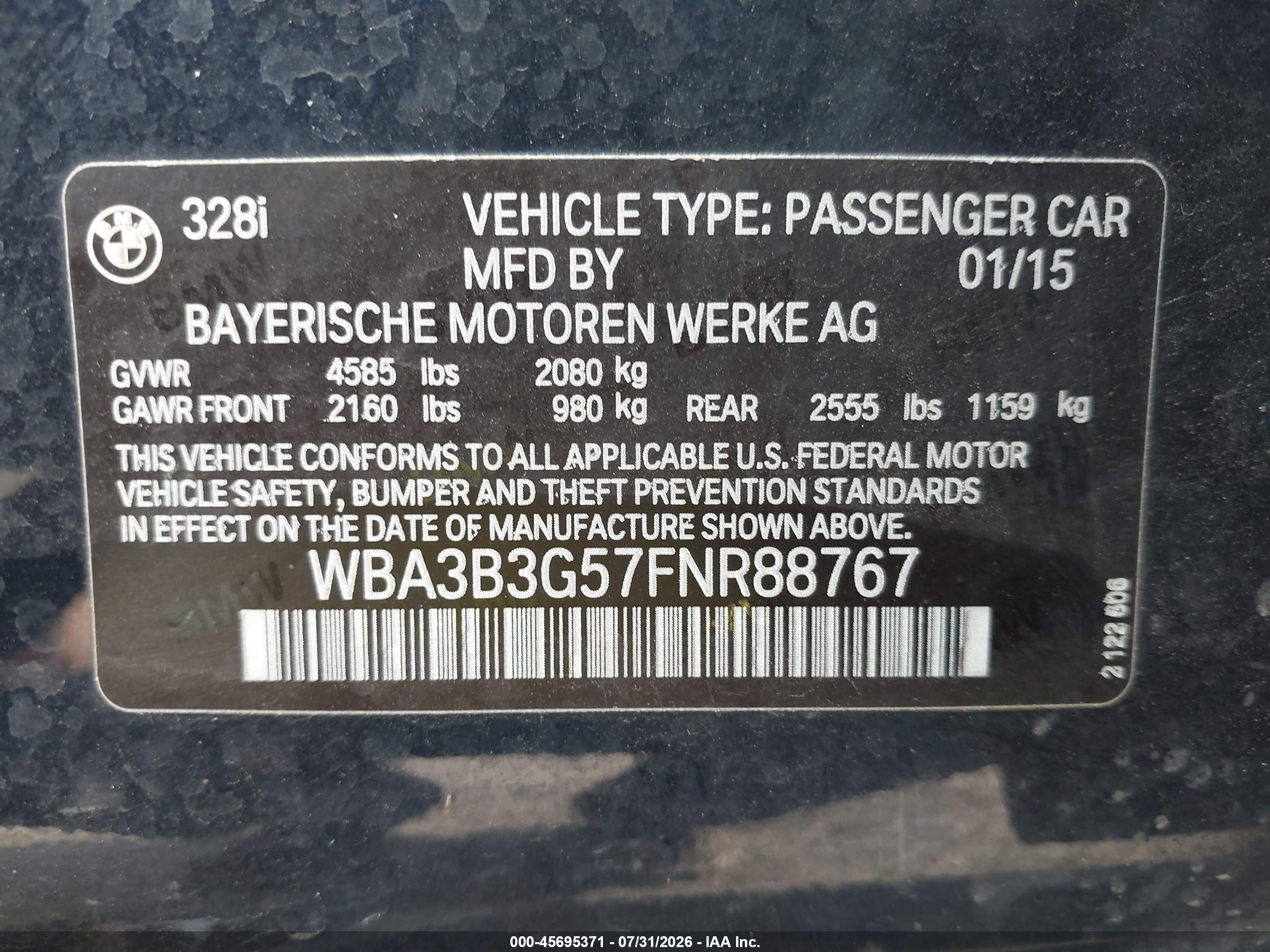 2015 Bmw 328i Xdrive Navy vin: WBA3B3G57FNR88767