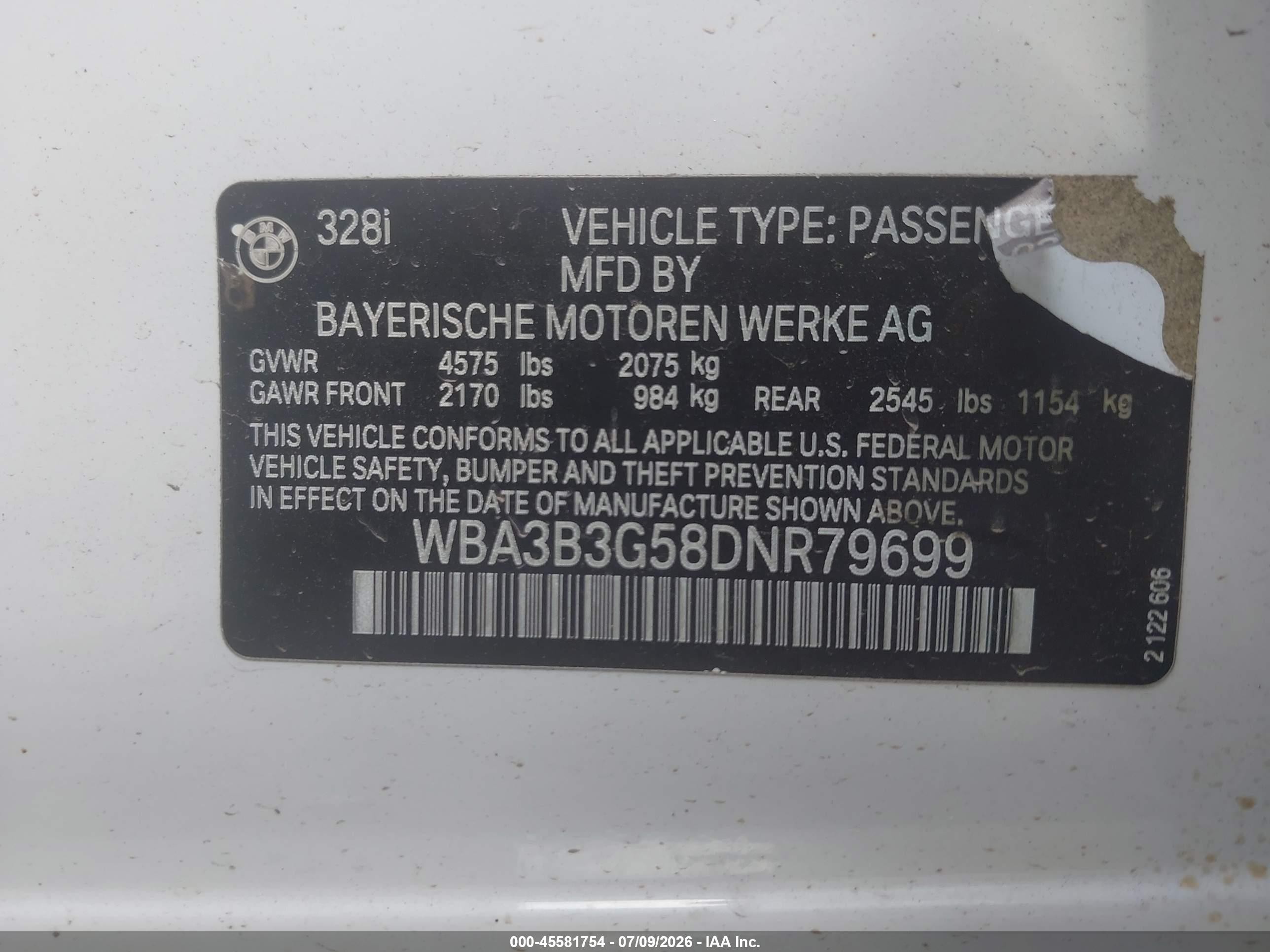 2013 Bmw 328i Xdrive White vin: WBA3B3G58DNR79699