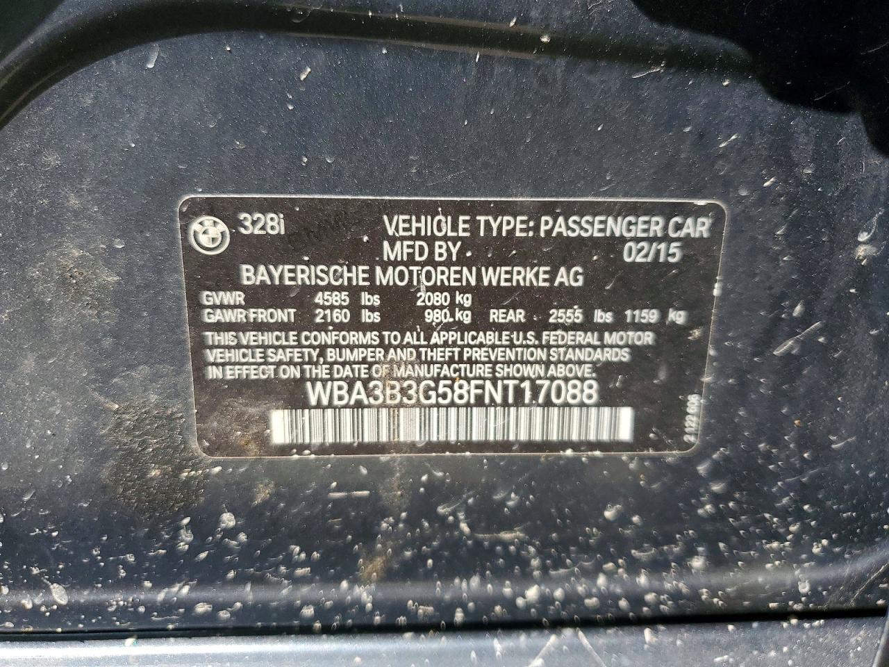 2015 Bmw 328 Xi Gray vin: WBA3B3G58FNT17088