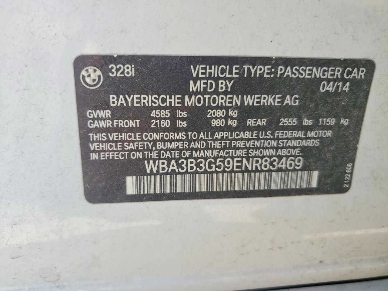 2014 Bmw 328 Xi Белый vin: WBA3B3G59ENR83469
