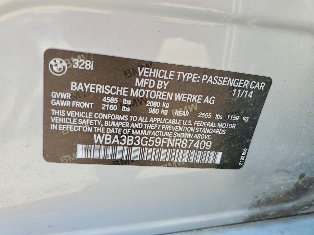 2015 Bmw 328 Xi Silver vin: WBA3B3G59FNR87409