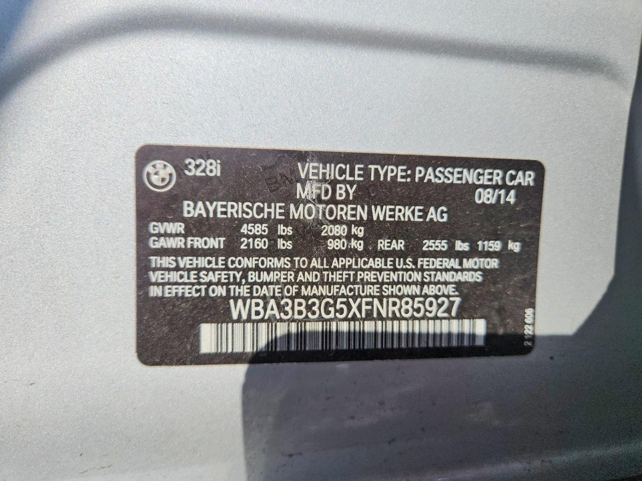 2015 Bmw 328 Xi Silver vin: WBA3B3G5XFNR85927