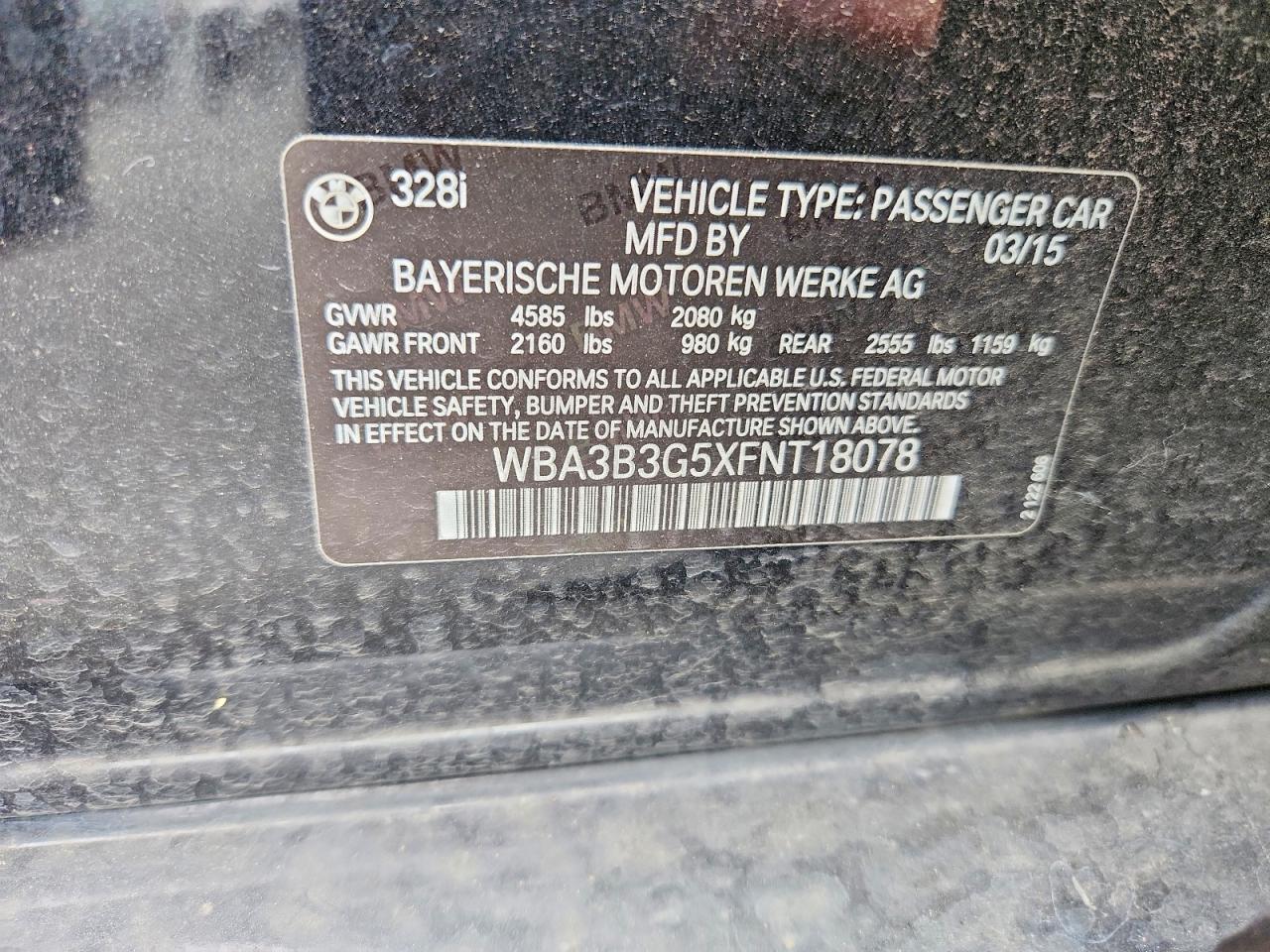 2015 Bmw 328 Xi Black vin: WBA3B3G5XFNT18078
