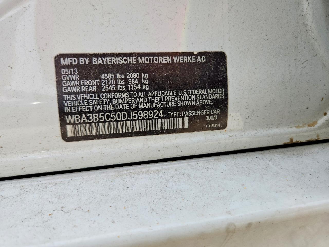 2013 Bmw 328 Xi Sulev White vin: WBA3B5C50DJ598924