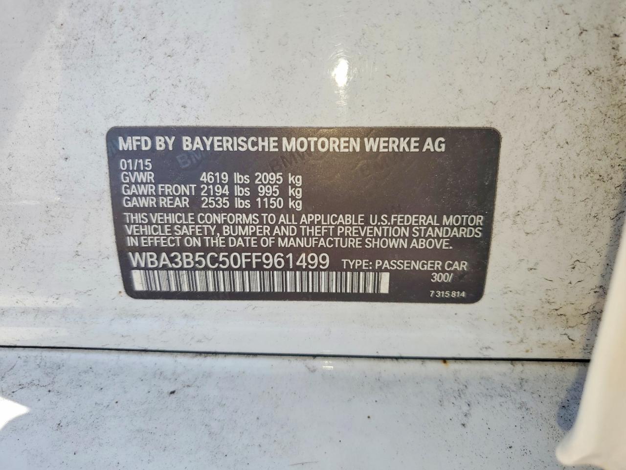 2015 Bmw 328 Xi Sulev White vin: WBA3B5C50FF961499