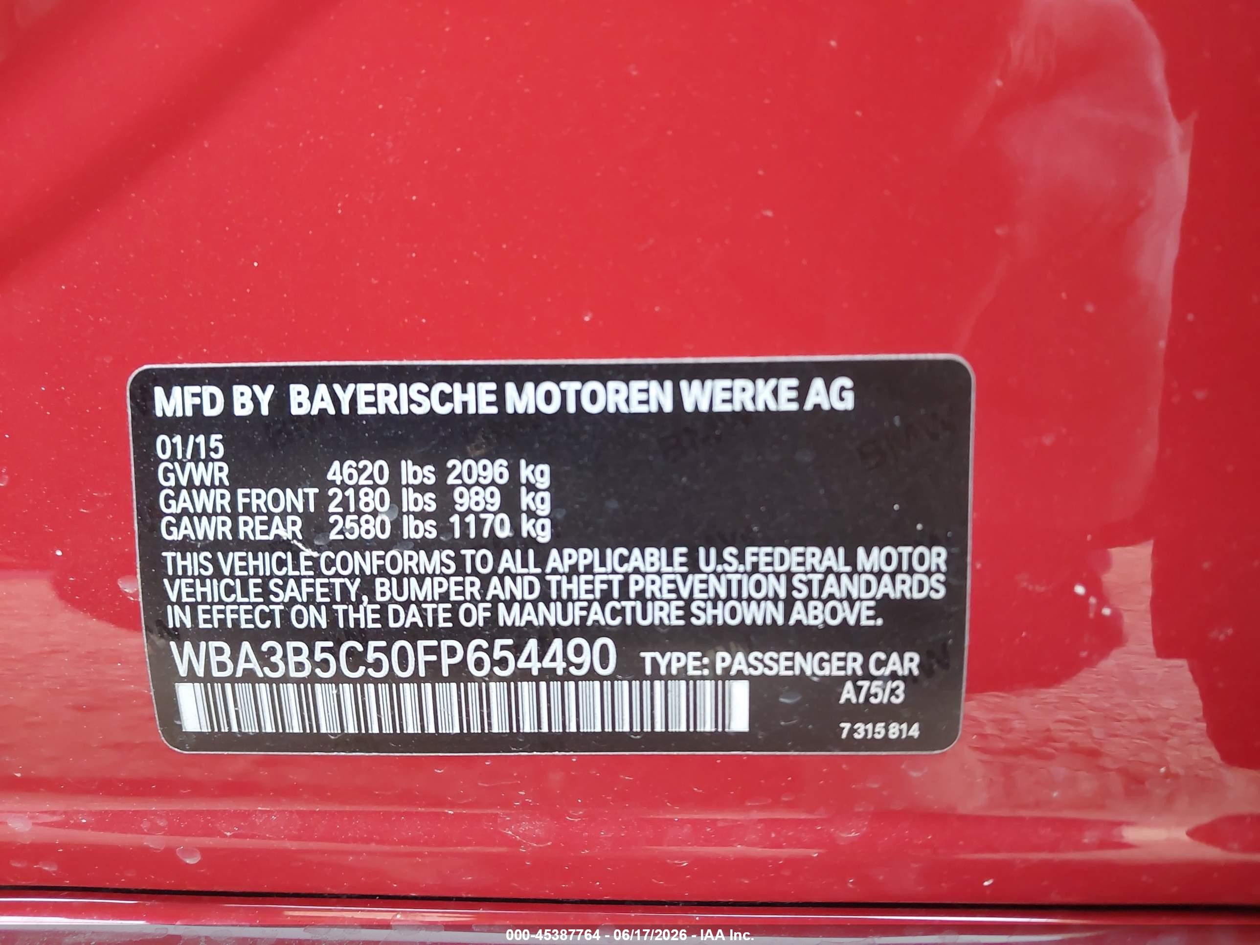2015 Bmw 328i Xdrive Red vin: WBA3B5C50FP654490