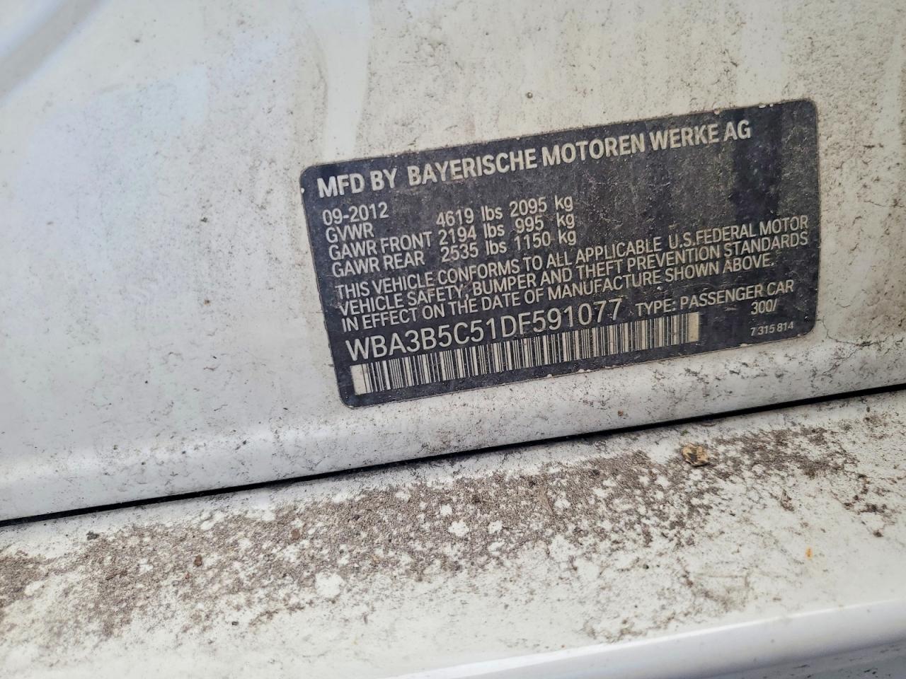 2013 Bmw 328 Xi Sulev White vin: WBA3B5C51DF591077