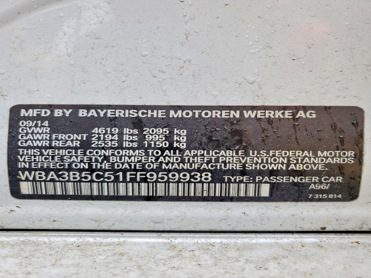 2015 Bmw 328 Xi Sulev White vin: WBA3B5C51FF959938