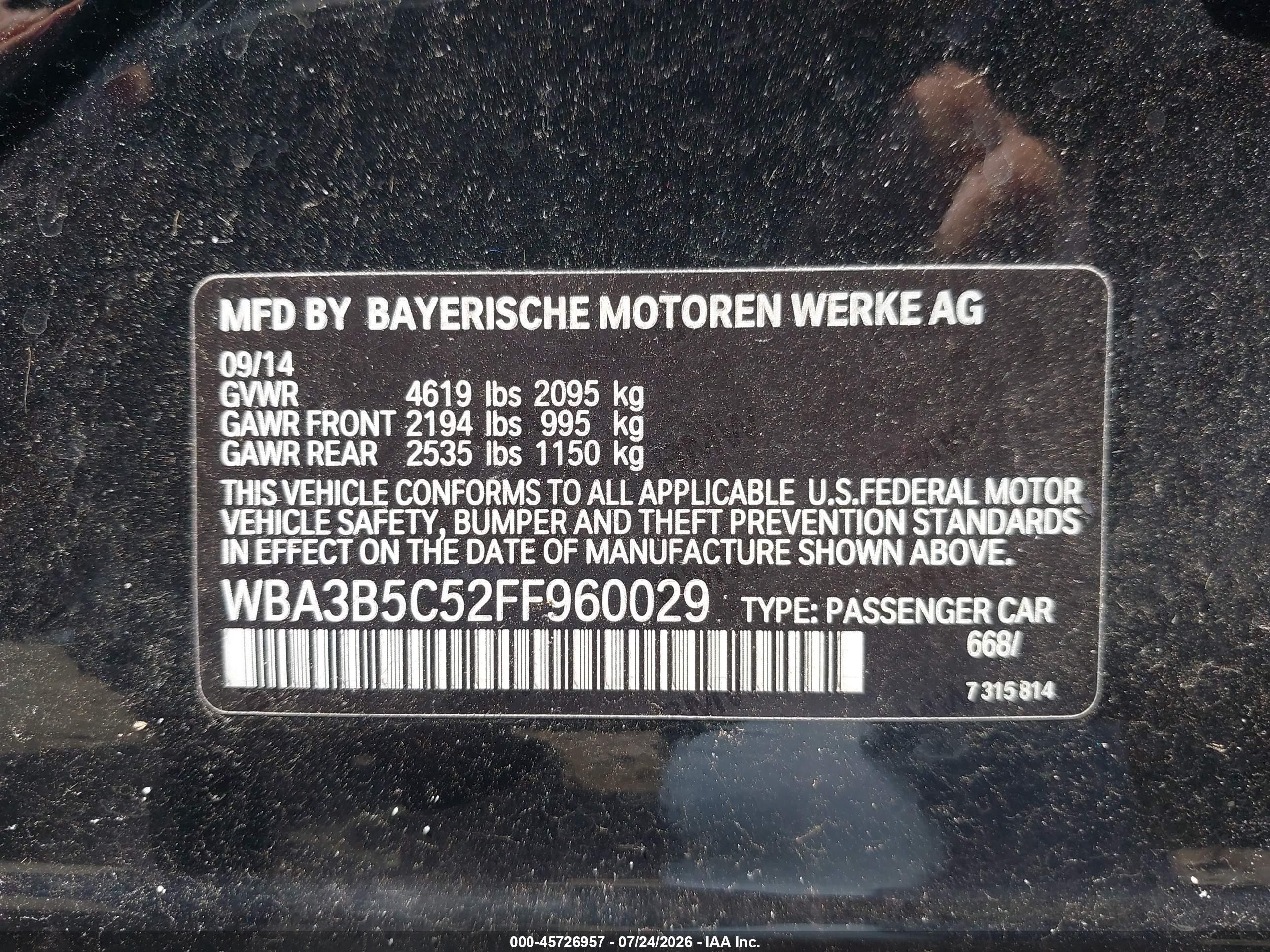 2015 Bmw 328i Xdrive Black vin: WBA3B5C52FF960029