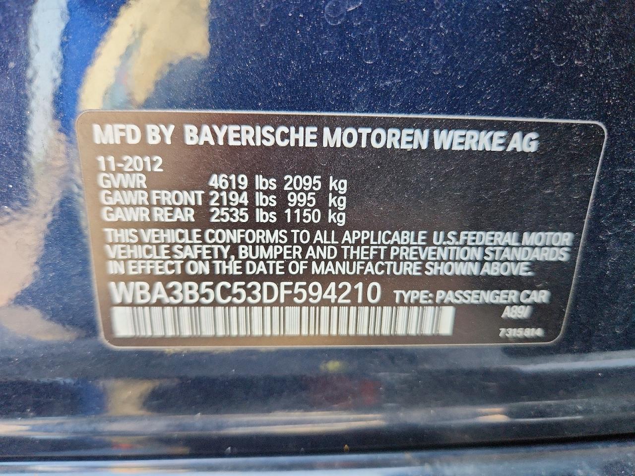 2013 Bmw 328 Xi Sulev Blue vin: WBA3B5C53DF594210