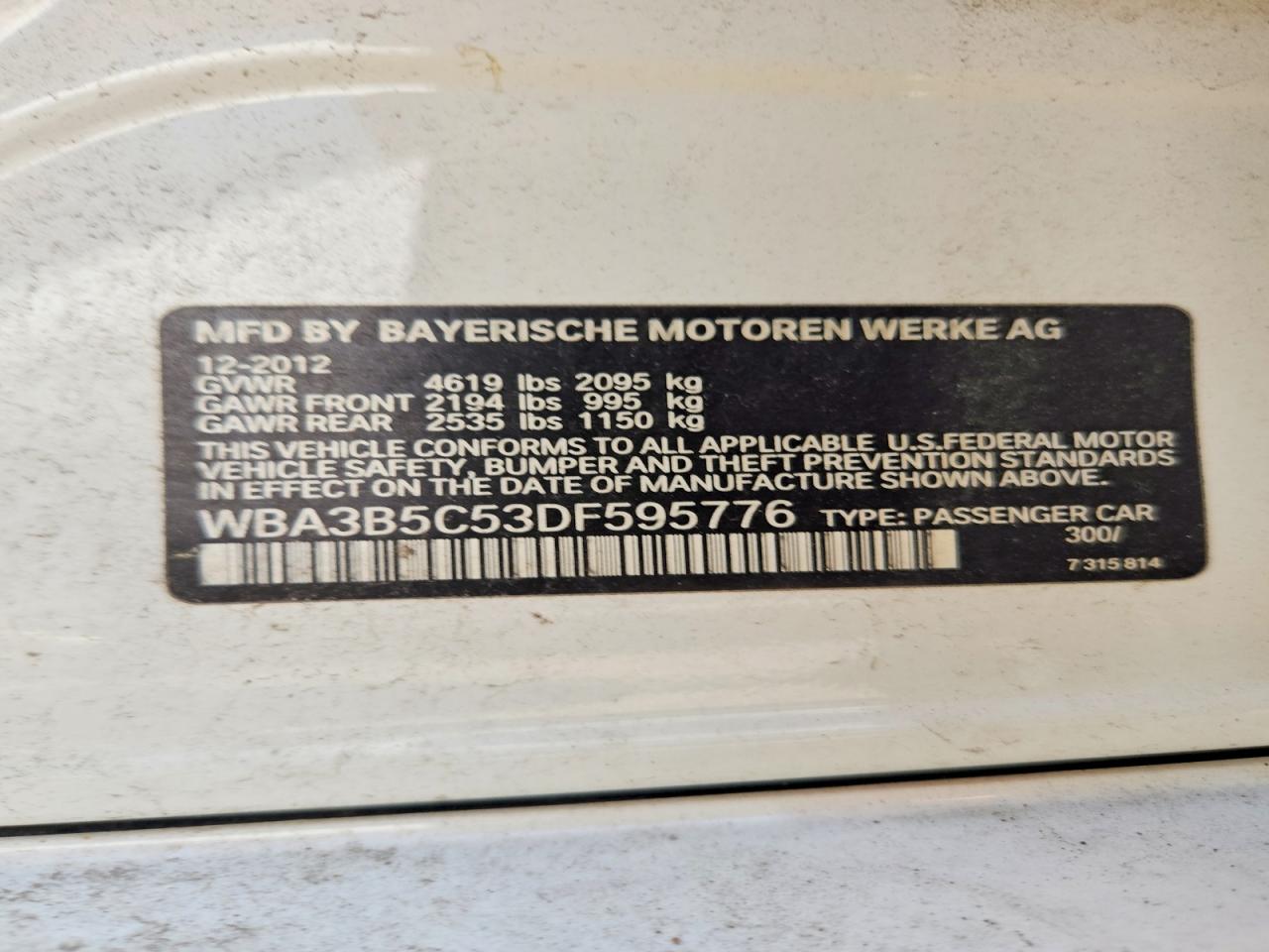 2013 Bmw 328 Xi Sulev White vin: WBA3B5C53DF595776