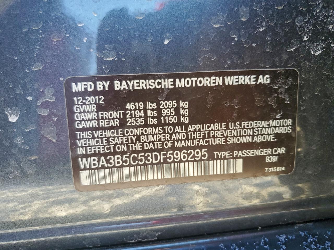 2013 Bmw 328 Xi Sulev Charcoal vin: WBA3B5C53DF596295
