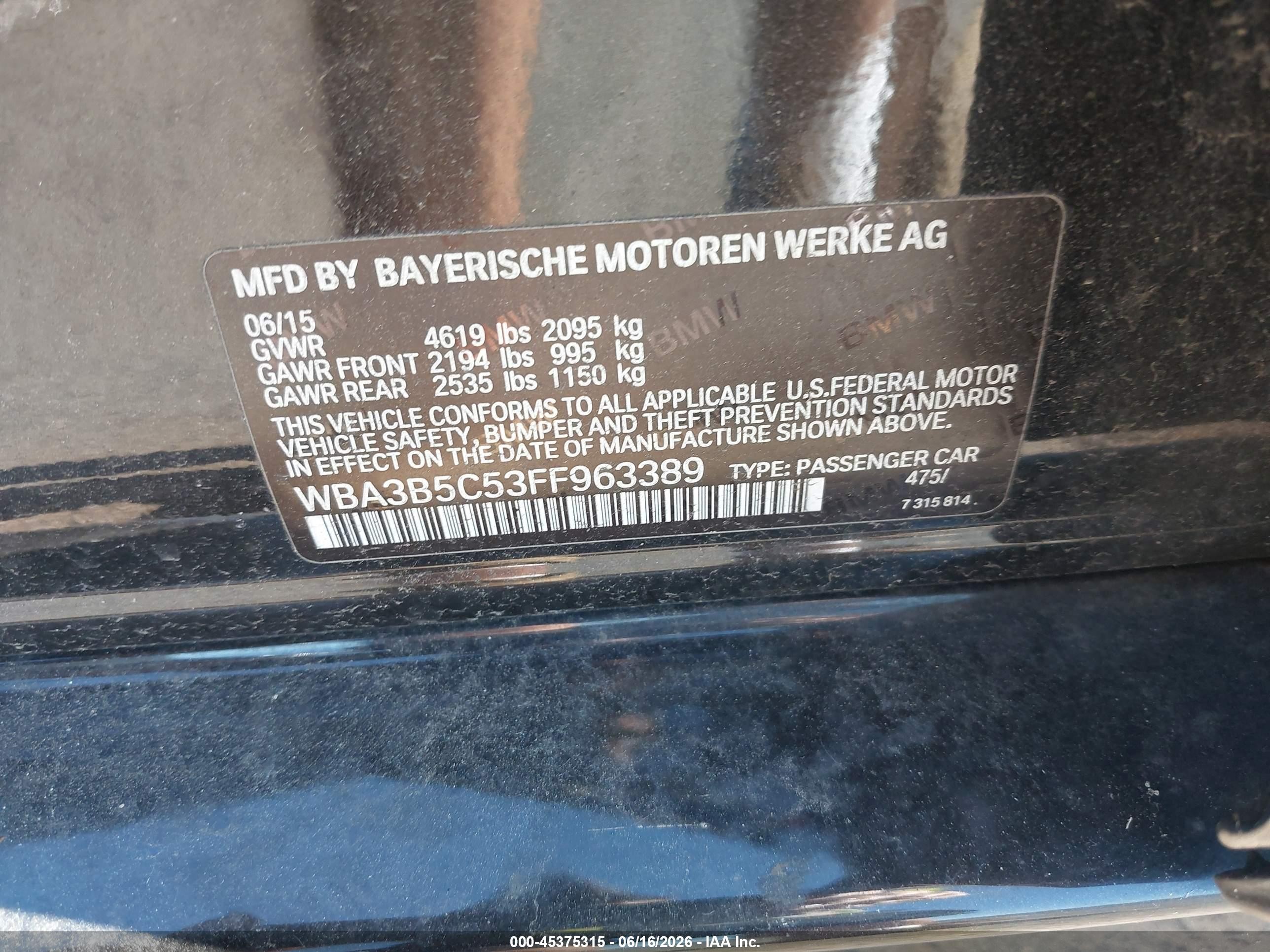 2015 Bmw 328i Xdrive Black vin: WBA3B5C53FF963389