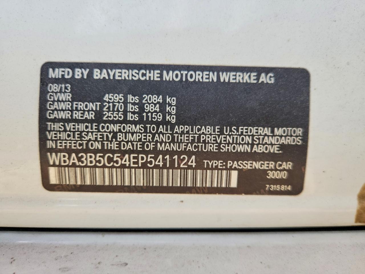 2014 Bmw 328 Xi Sulev Белый vin: WBA3B5C54EP541124