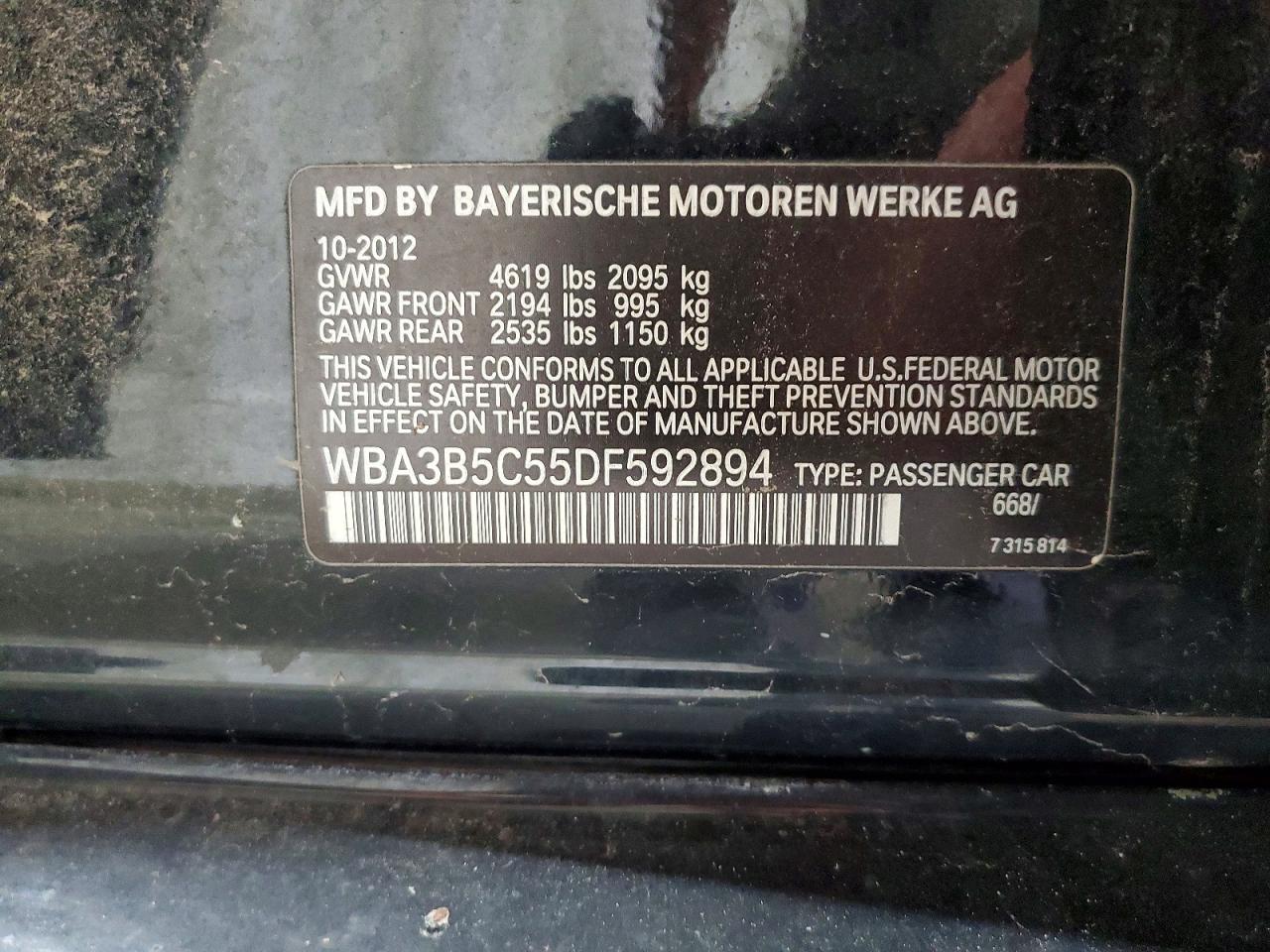 2013 Bmw 328 Xi Sulev Black vin: WBA3B5C55DF592894
