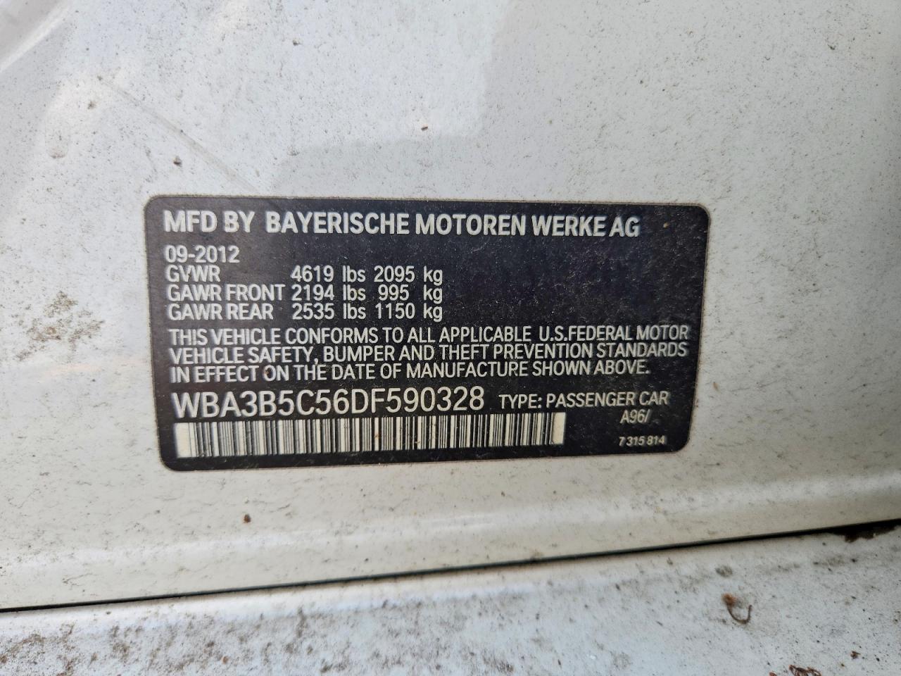 2013 Bmw 328 Xi Sulev Белый vin: WBA3B5C56DF590328