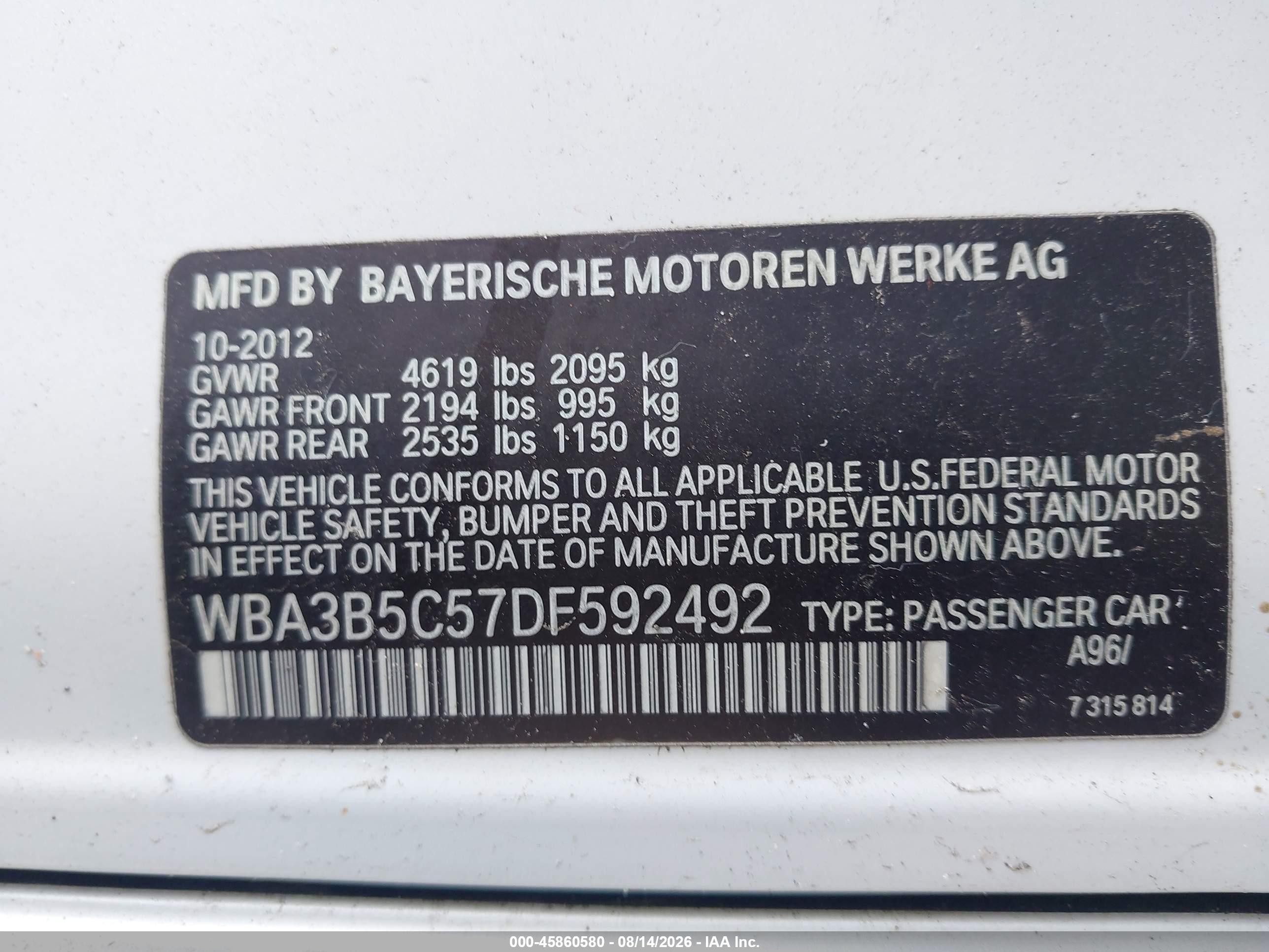 2013 Bmw 328i Xdrive White vin: WBA3B5C57DF592492