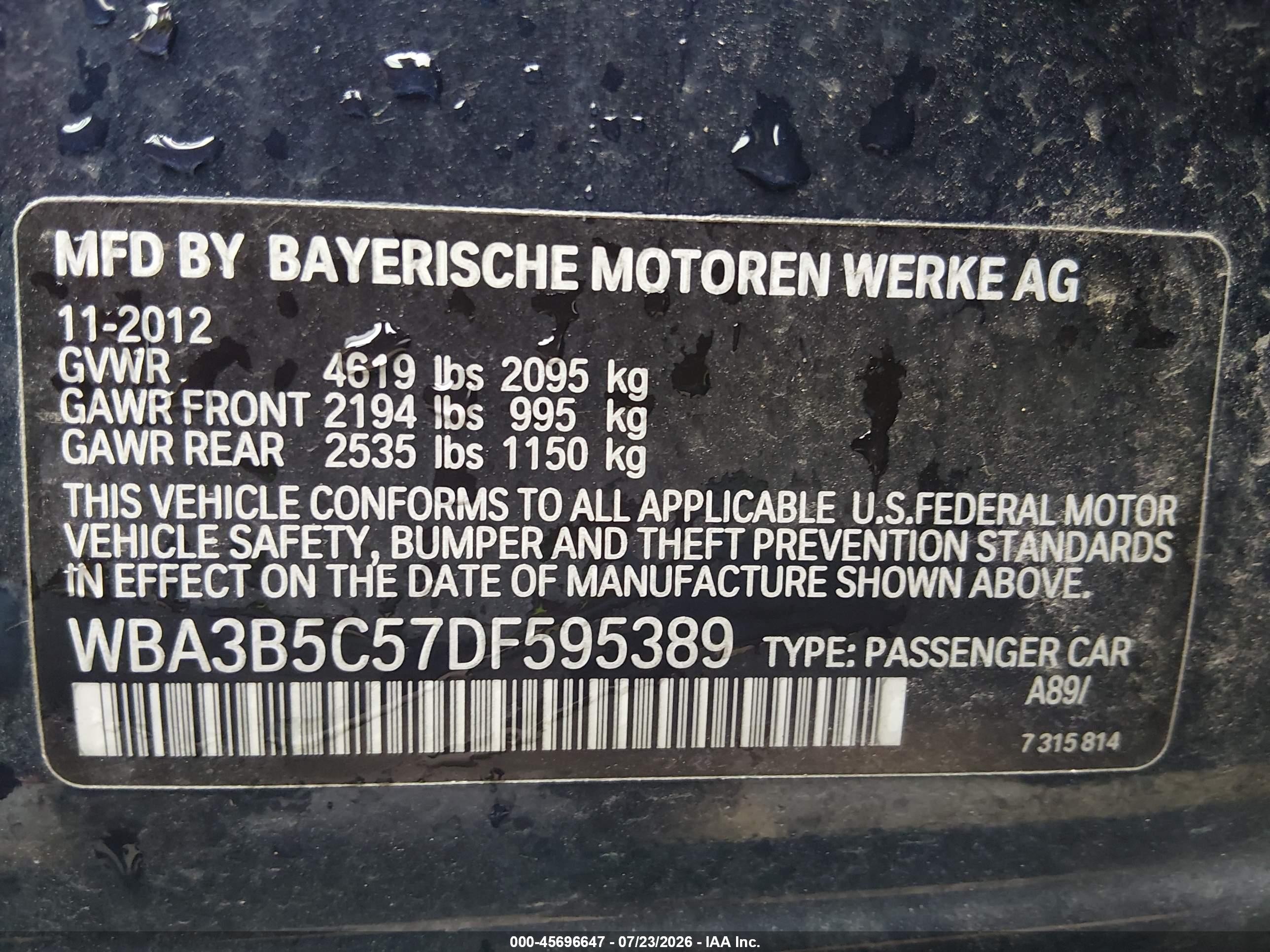 2013 Bmw 328i Xdrive Navy vin: WBA3B5C57DF595389