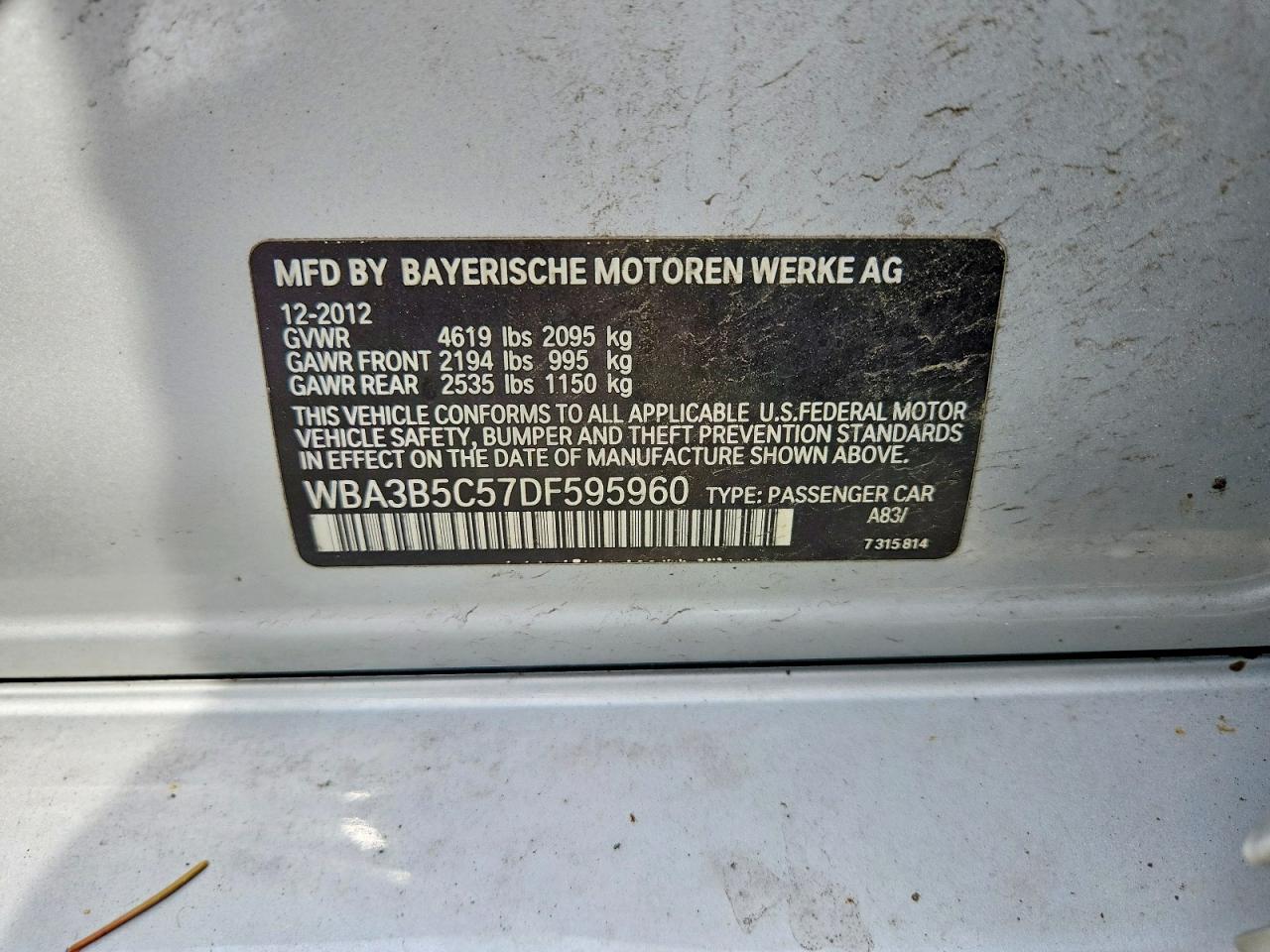 2013 Bmw 328 Xi Sulev Silver vin: WBA3B5C57DF595960