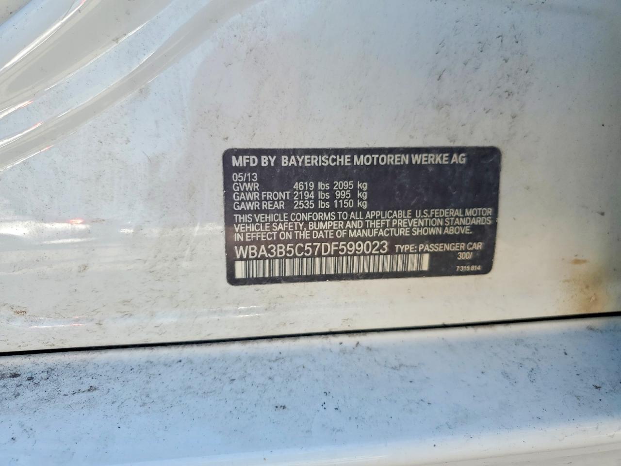 2013 Bmw 328 Xi Sulev White vin: WBA3B5C57DF599023