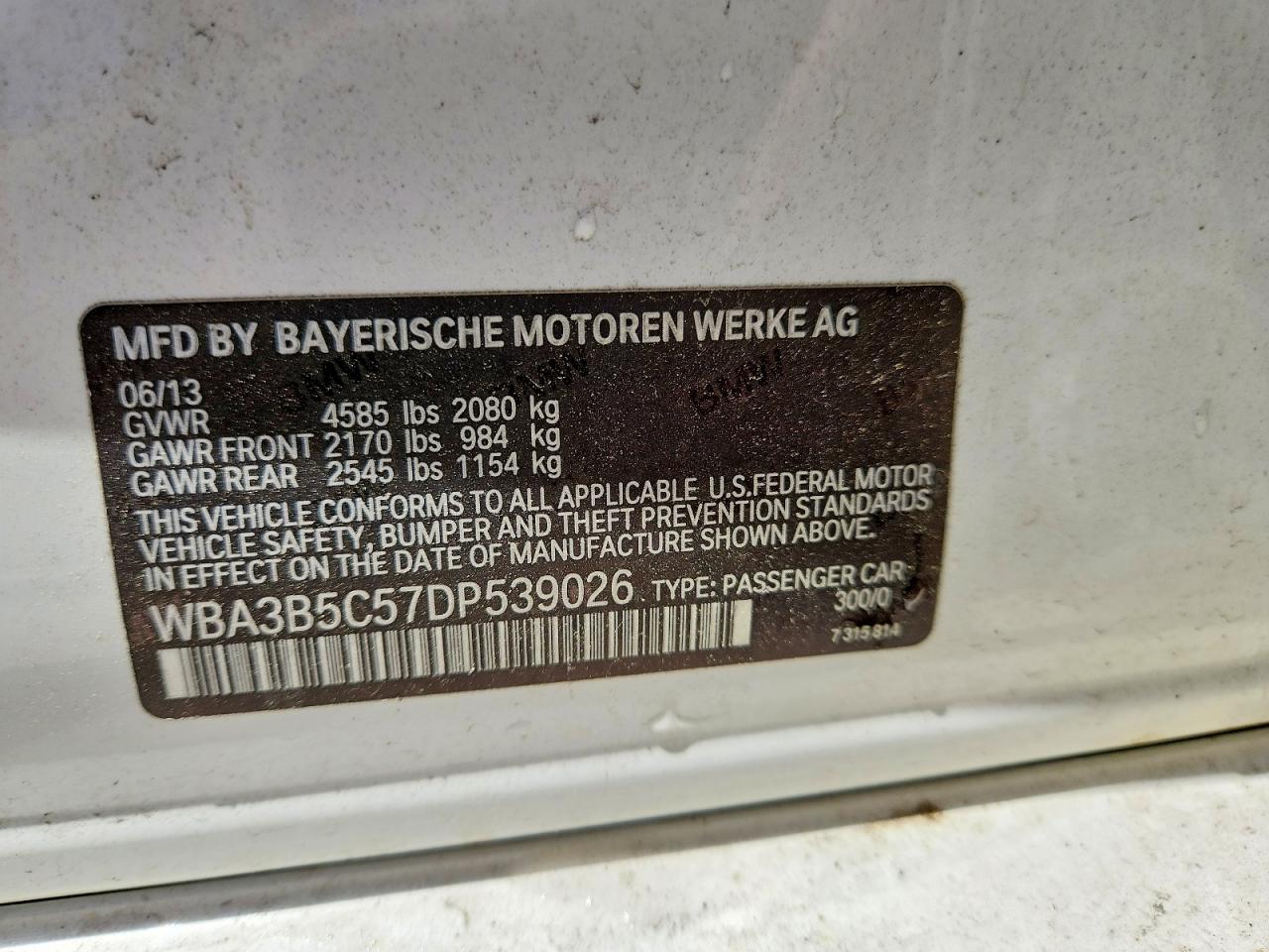 2013 Bmw 328 Xi Sulev White vin: WBA3B5C57DP539026