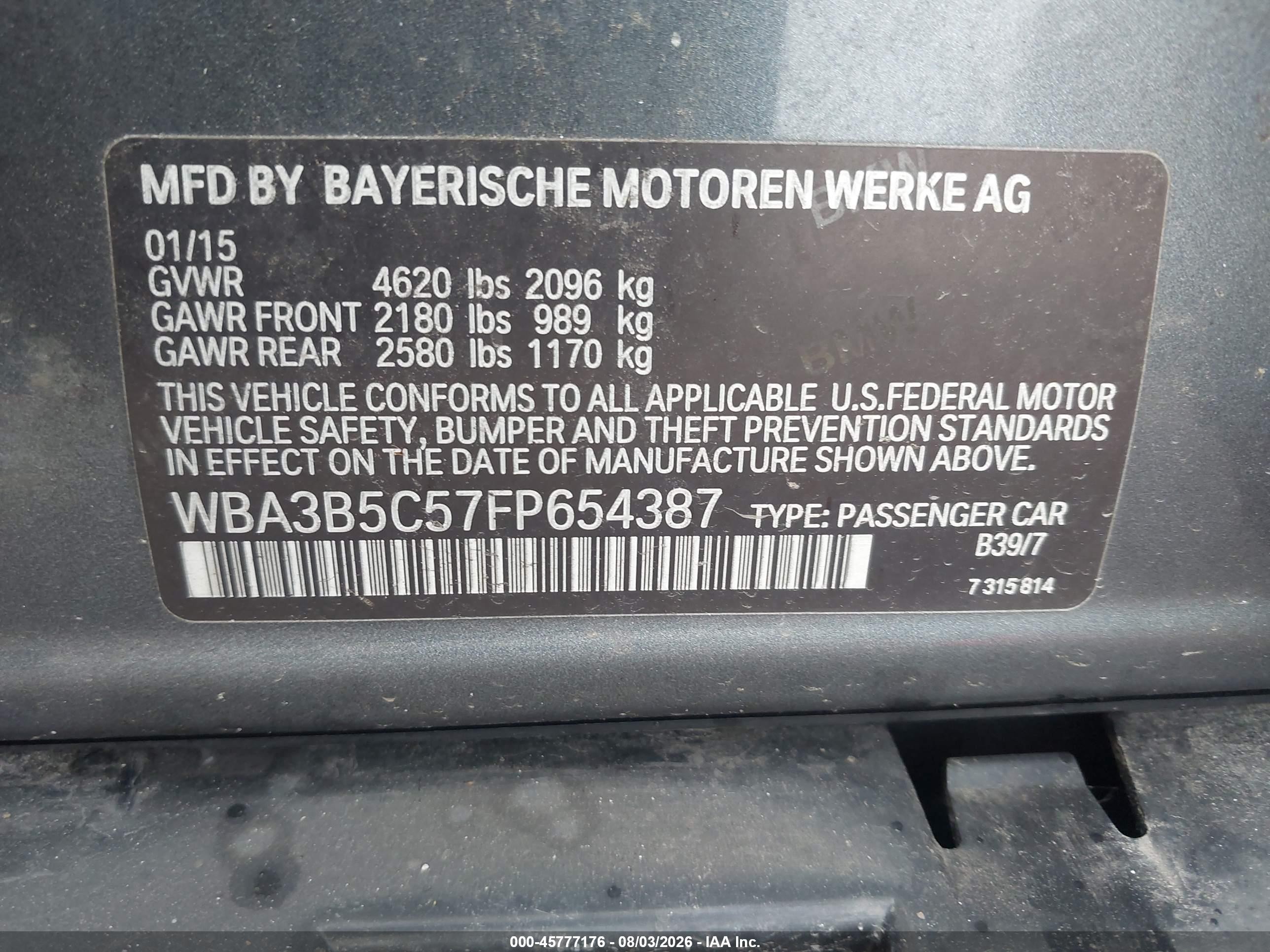 2015 Bmw 328i Xdrive Gray vin: WBA3B5C57FP654387