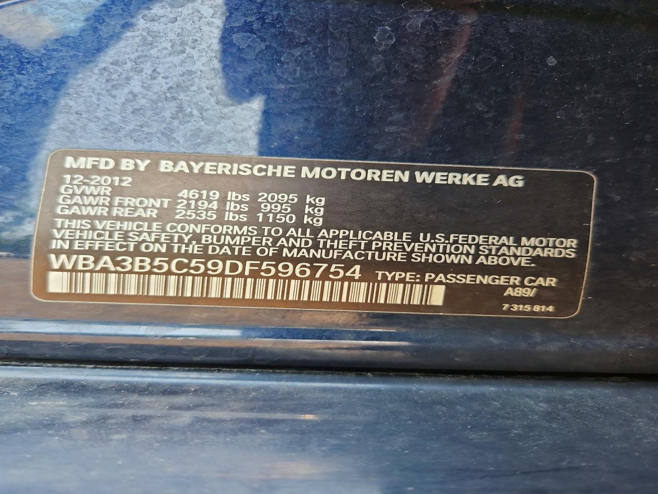 2013 Bmw 328 Xi Sulev Синий vin: WBA3B5C59DF596754