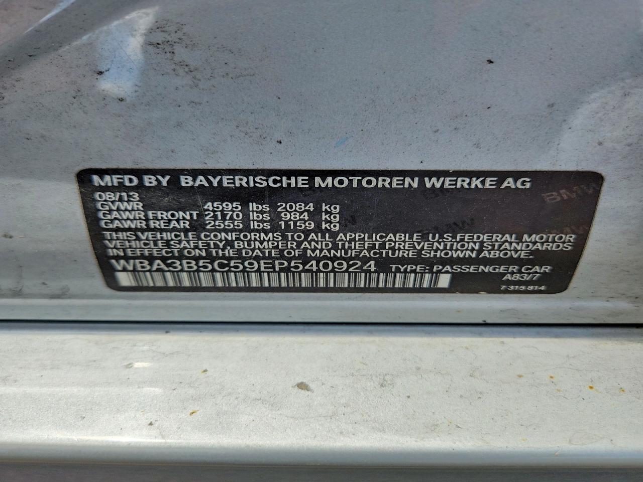 2014 Bmw 328 Xi Sulev Silver vin: WBA3B5C59EP540924