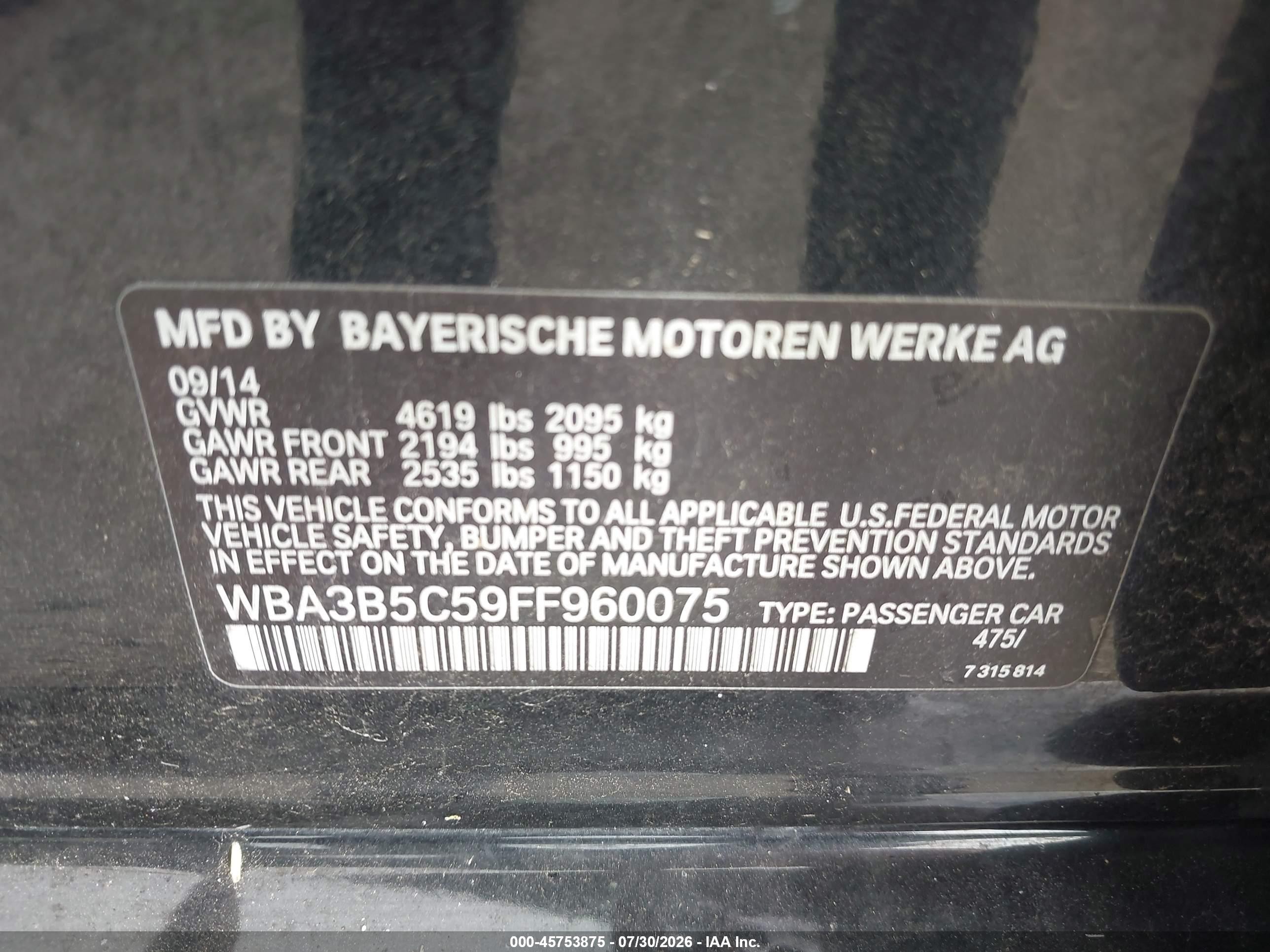 2015 Bmw 328i Xdrive Черный vin: WBA3B5C59FF960075