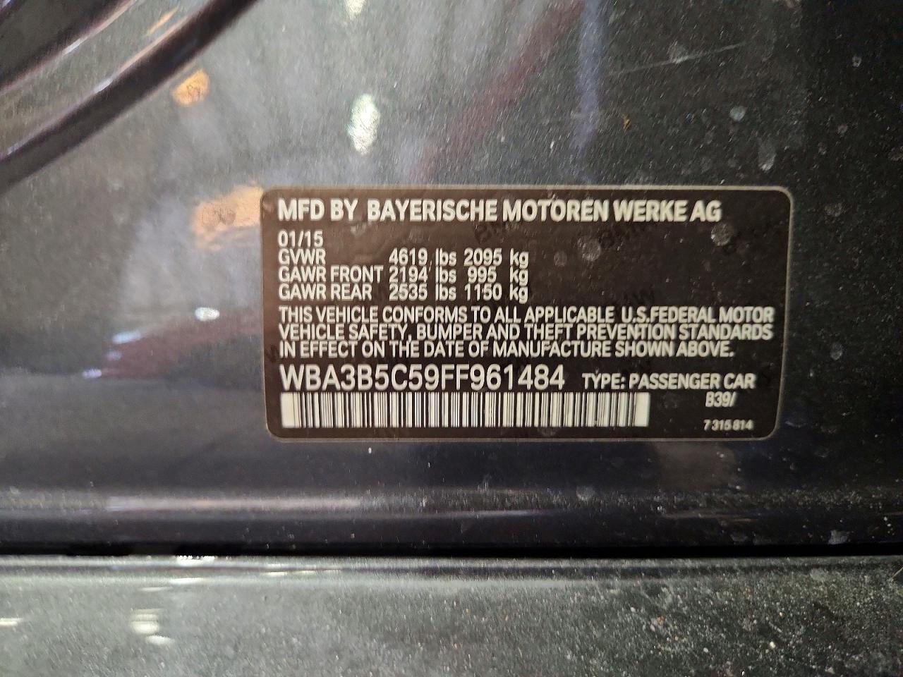 2015 Bmw 3 Series 323i Gray vin: WBA3B5C59FF961484
