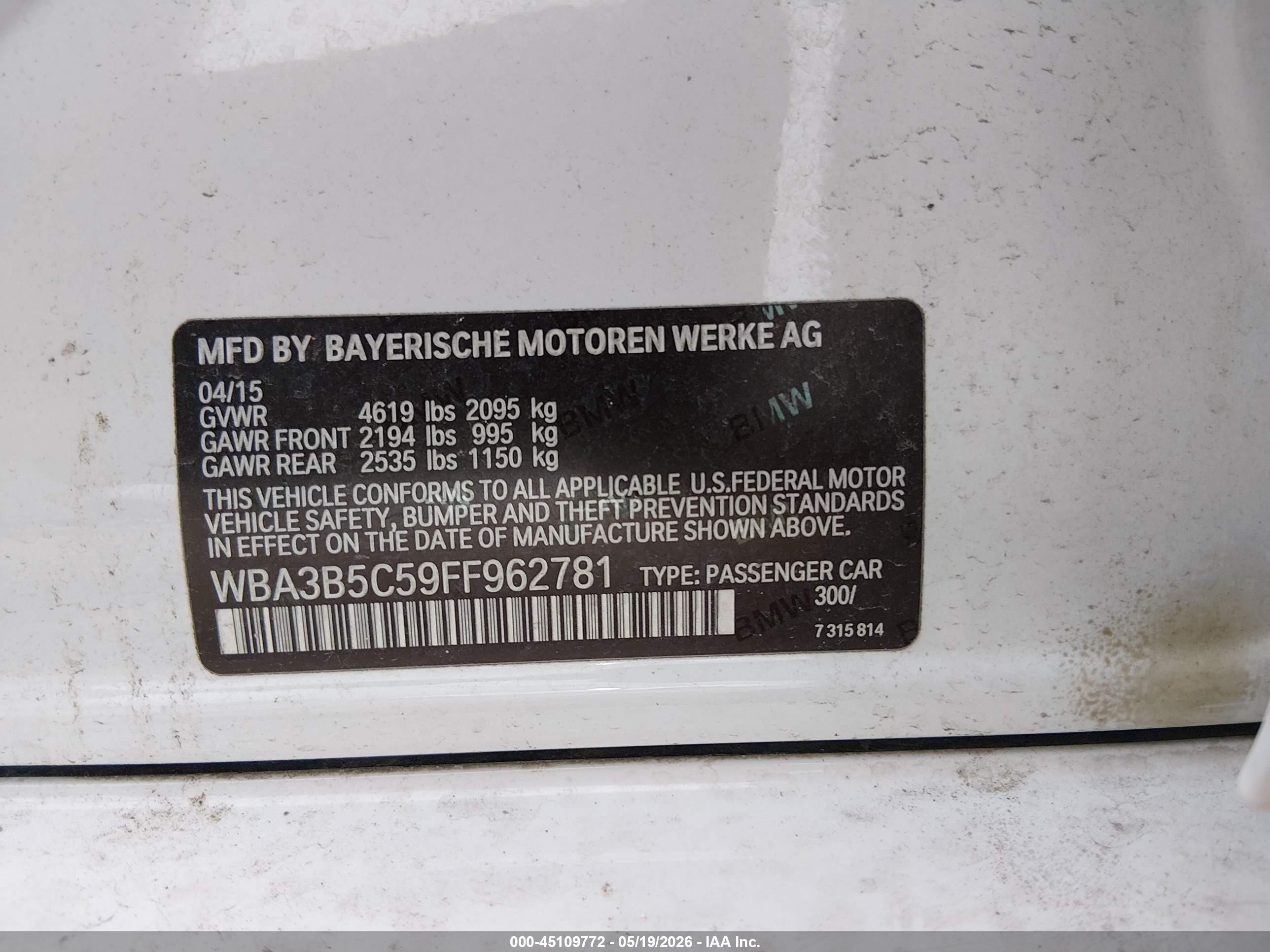 2015 Bmw 328i Xdrive White vin: WBA3B5C59FF962781