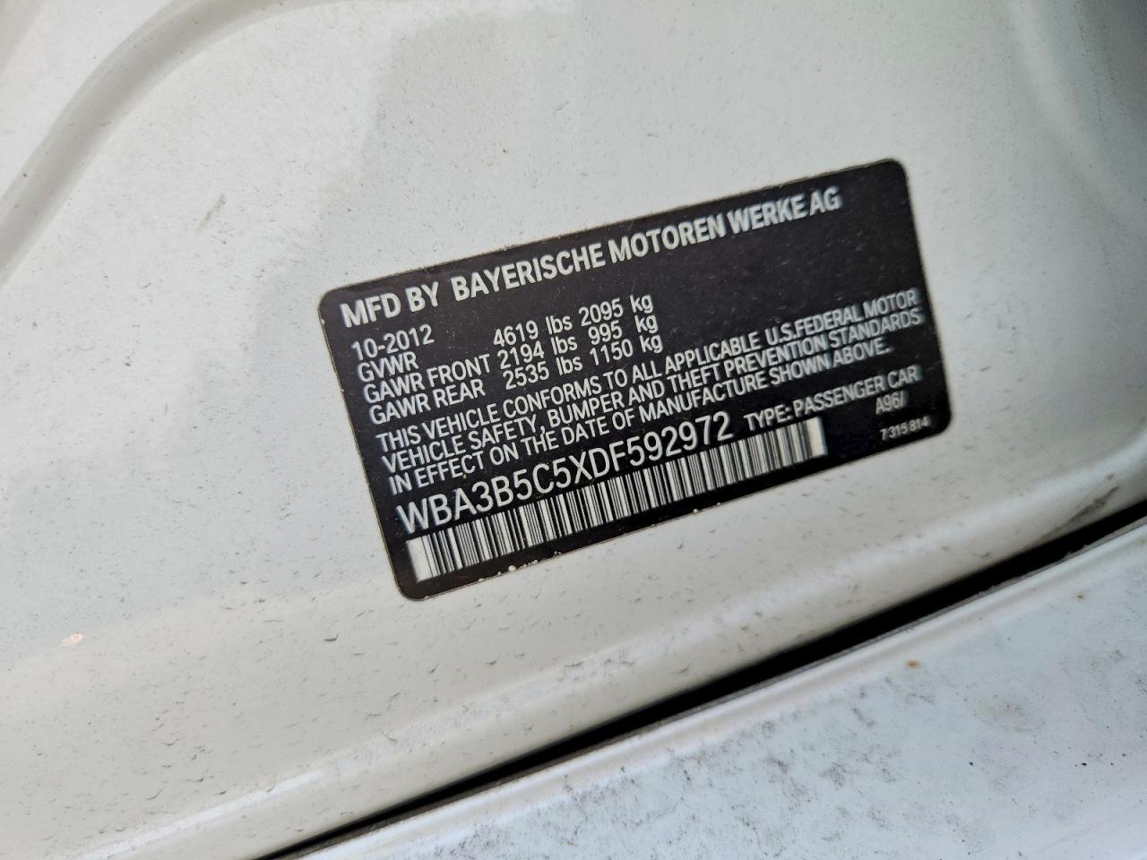 2013 Bmw 328 Xi Sulev White vin: WBA3B5C5XDF592972