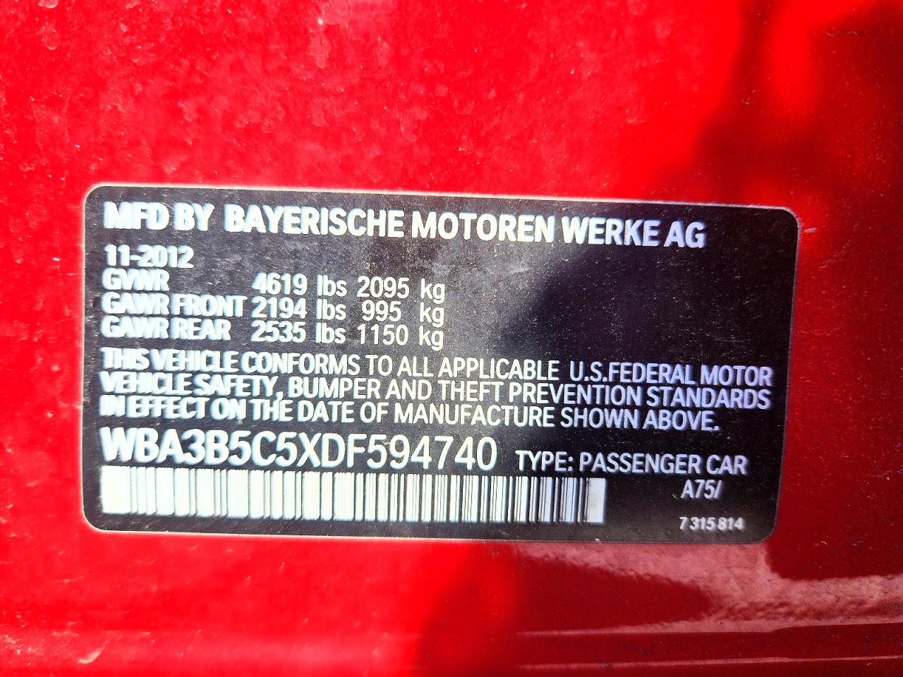 2013 Bmw 328 Xi Sulev Red vin: WBA3B5C5XDF594740