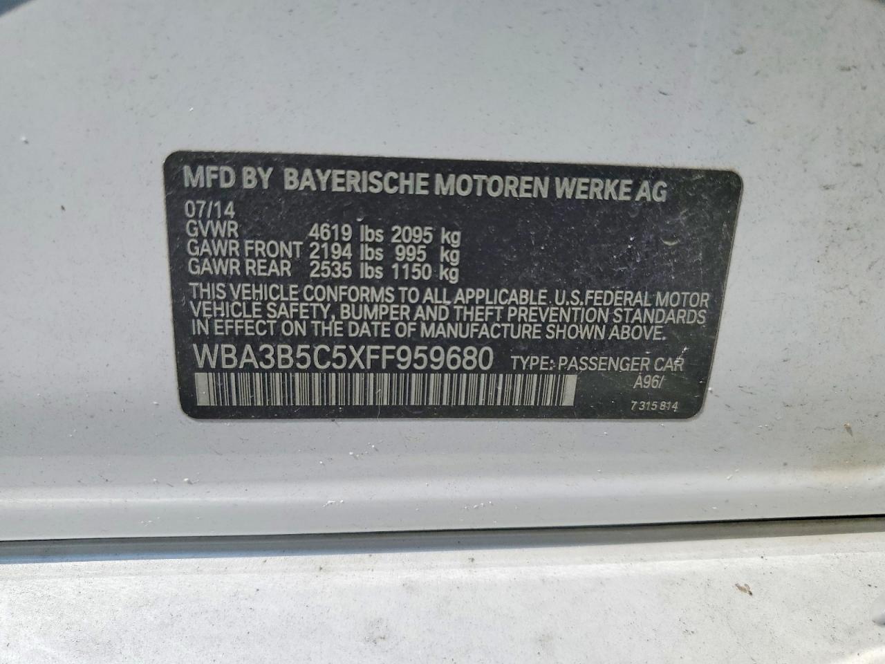 2015 Bmw 328 Xi Sulev White vin: WBA3B5C5XFF959680