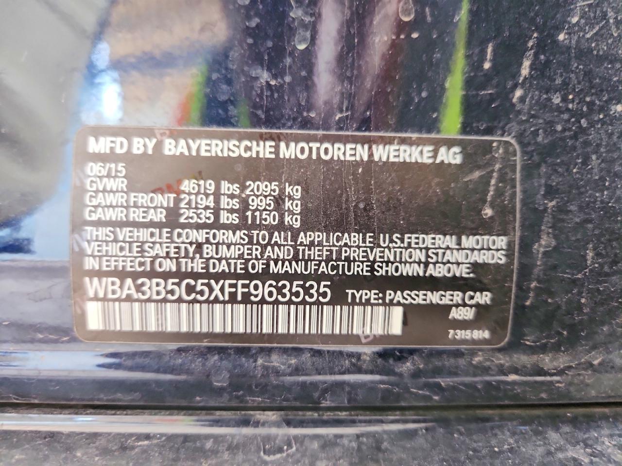 2015 Bmw 328 Xi Sulev Blue vin: WBA3B5C5XFF963535