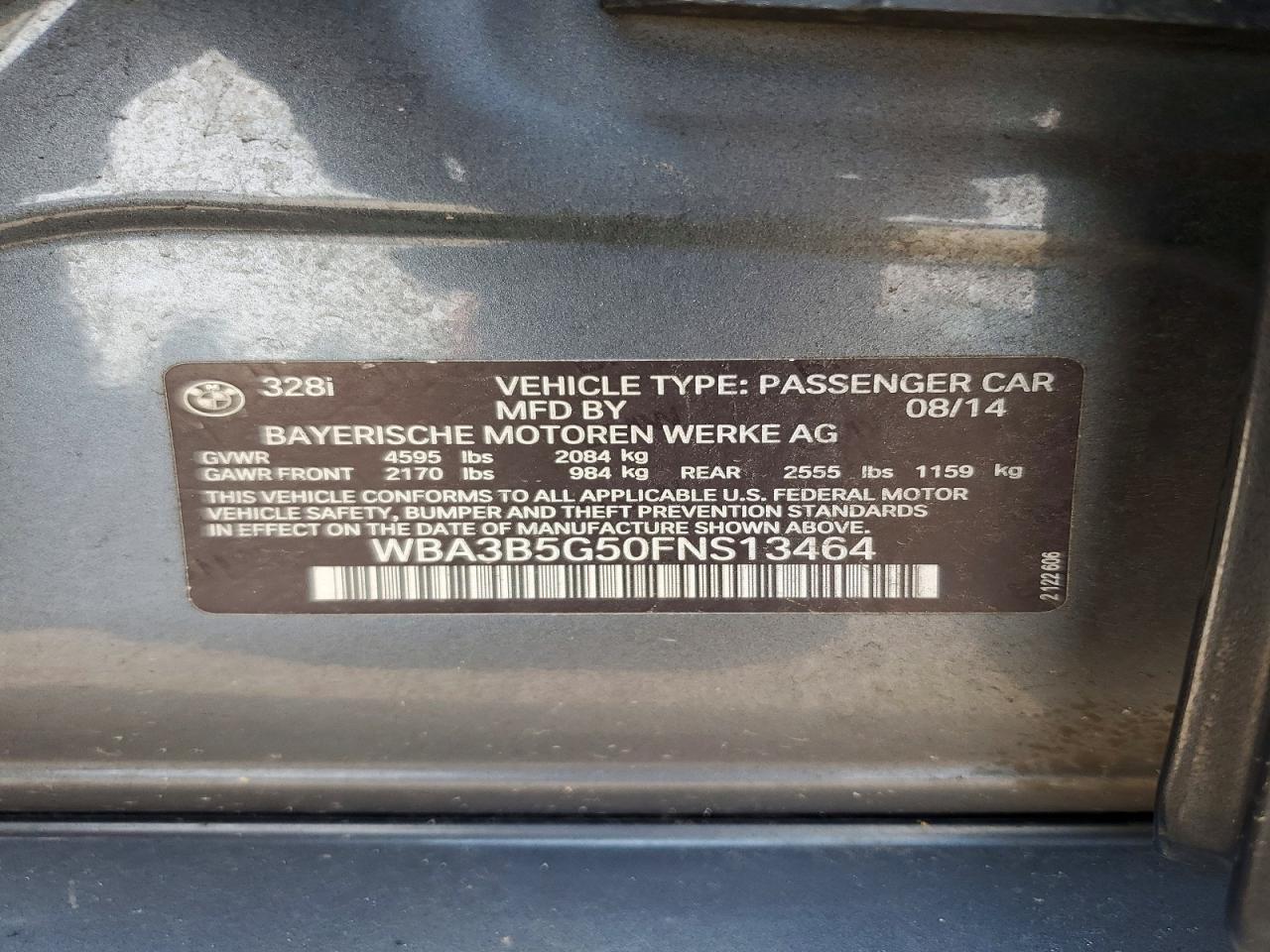 2015 Bmw 328 Xi Sulev Charcoal vin: WBA3B5G50FNS13464