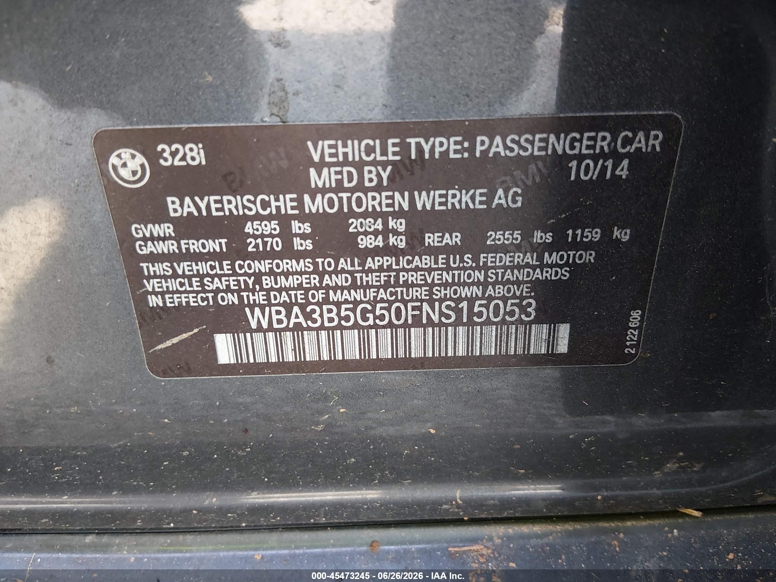 2015 Bmw 328i Xdrive Gray vin: WBA3B5G50FNS15053
